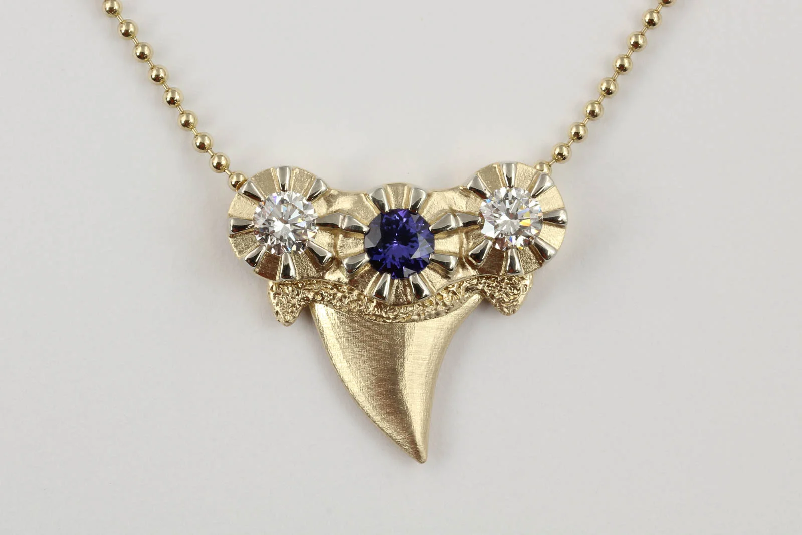 Diamond and Tanzanite Shark Tooth Pendant