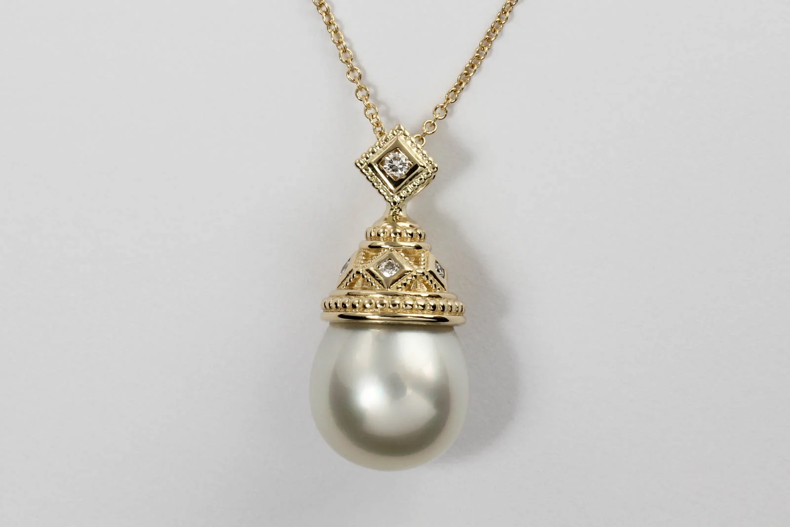 Yellow Gold and Diamond Pearl Pendant