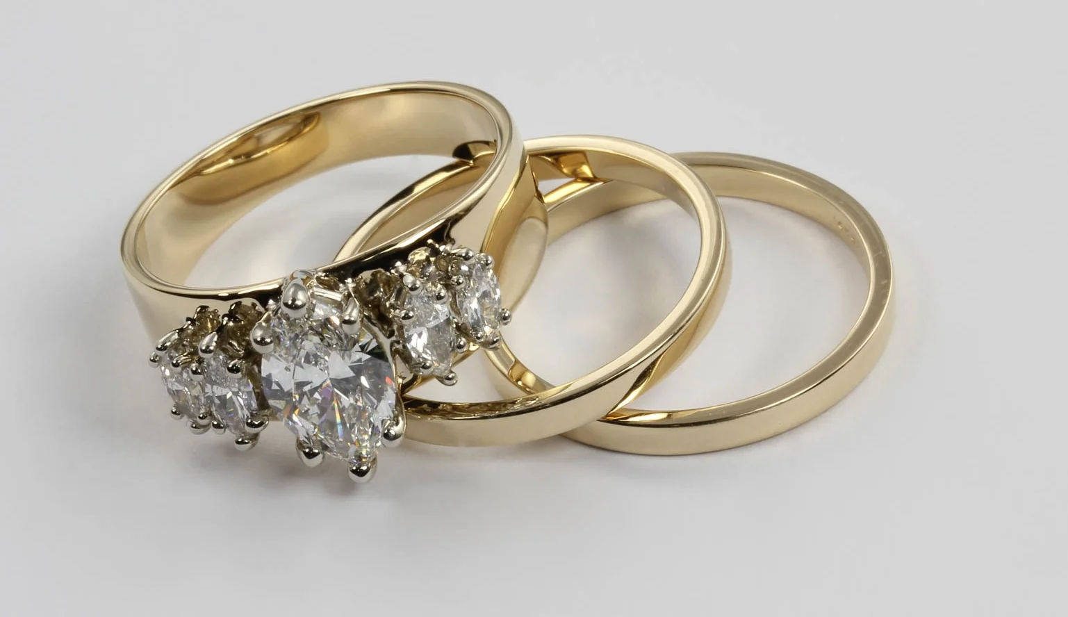 Yellow Gold and Marquise Diamond Bridal Set