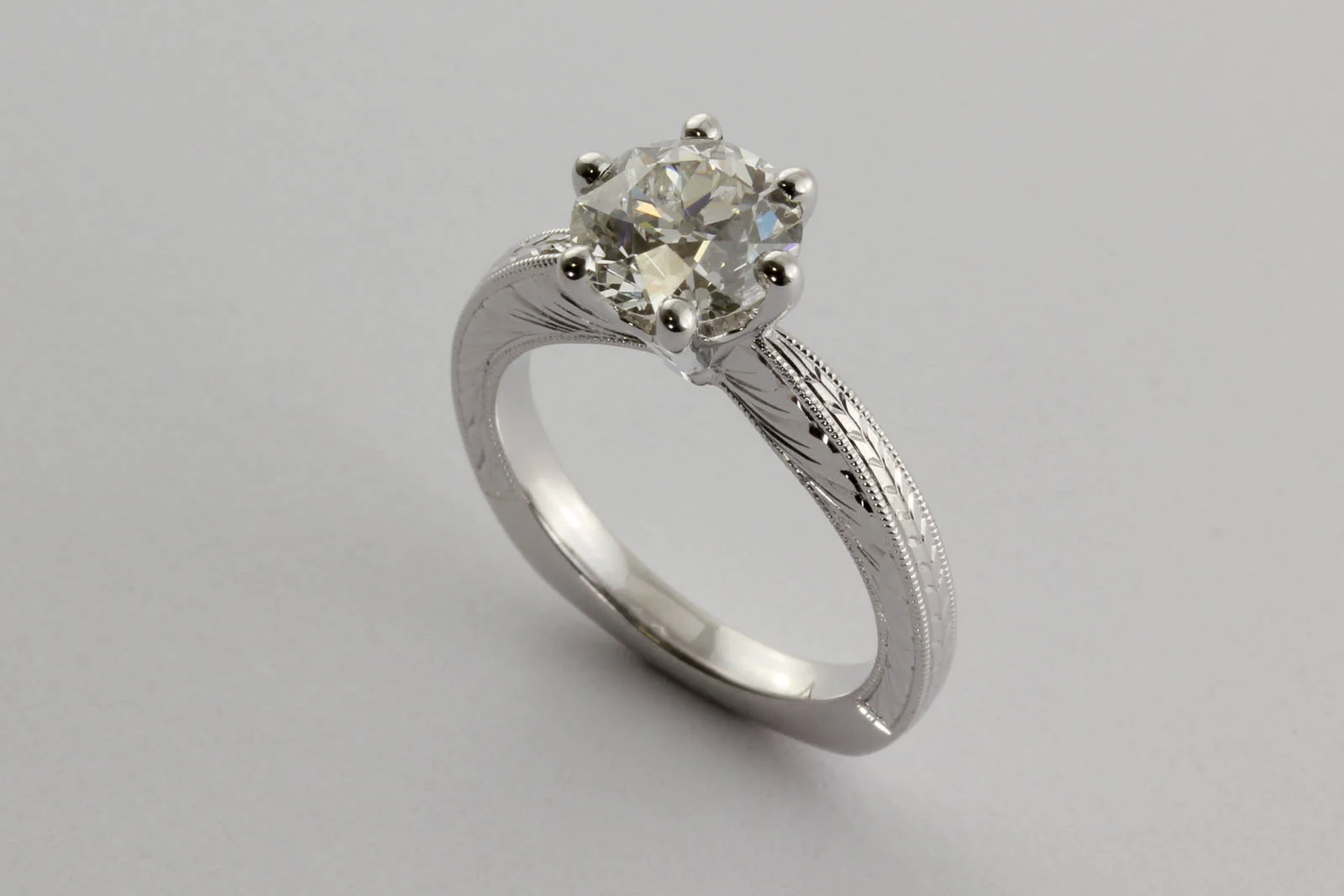 Engraved Solitaire Engagement Ring
