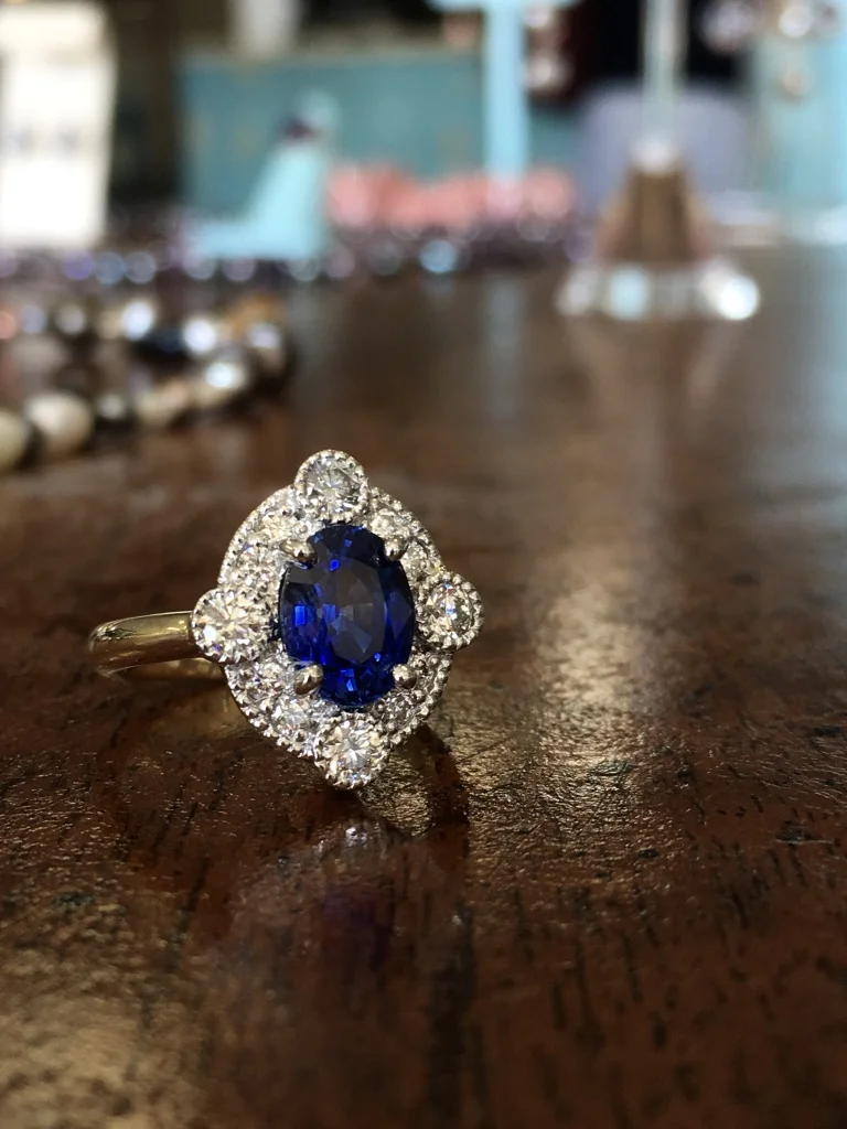Sapphire and Diamond Halo Ring