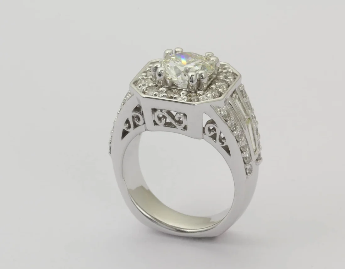 White Gold Diamond and Filigree Engagement Ring