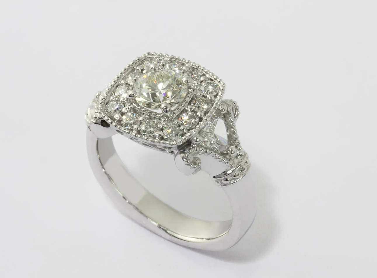 Diamond with Cushion Halo Engagement Ring