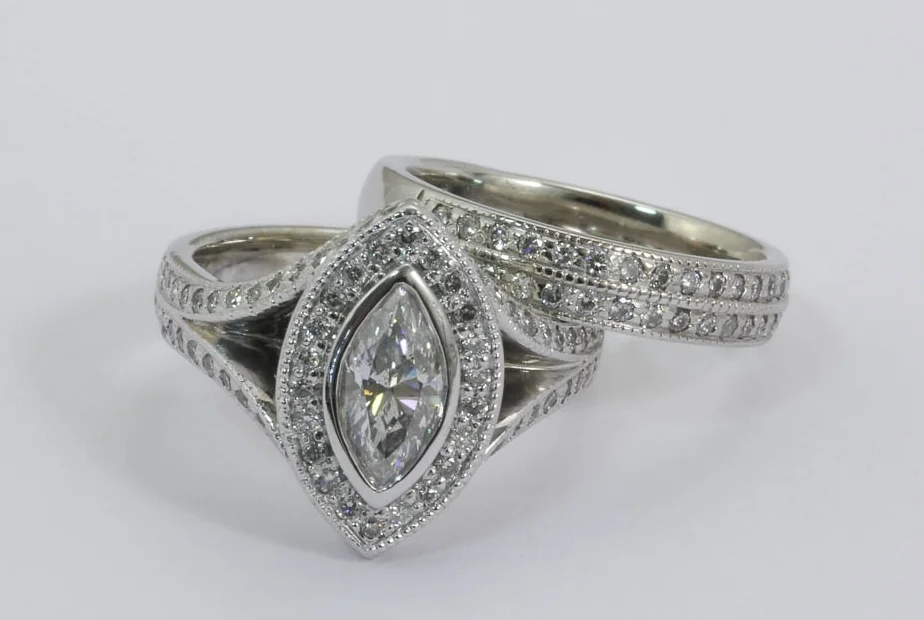 Marquis Diamond Engagement and Wedding Band