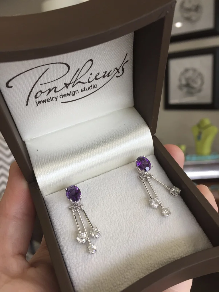 Amethyst Earrings with Diamond Jackets