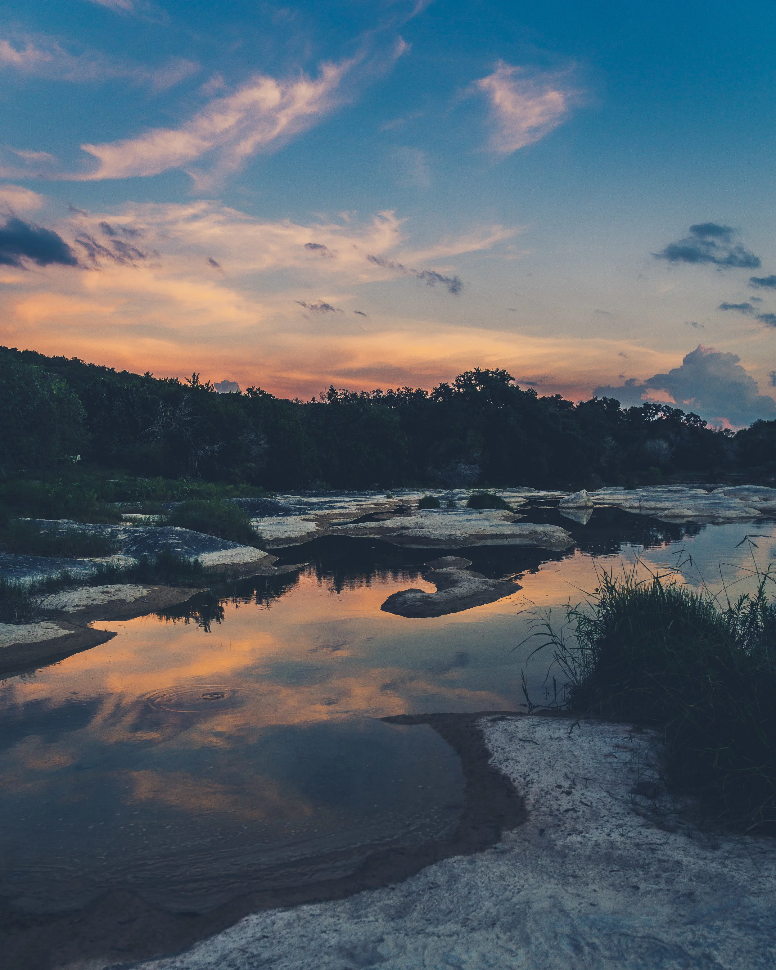 Sunset on Cow Creek. West of Austin, TX.&nbsp;