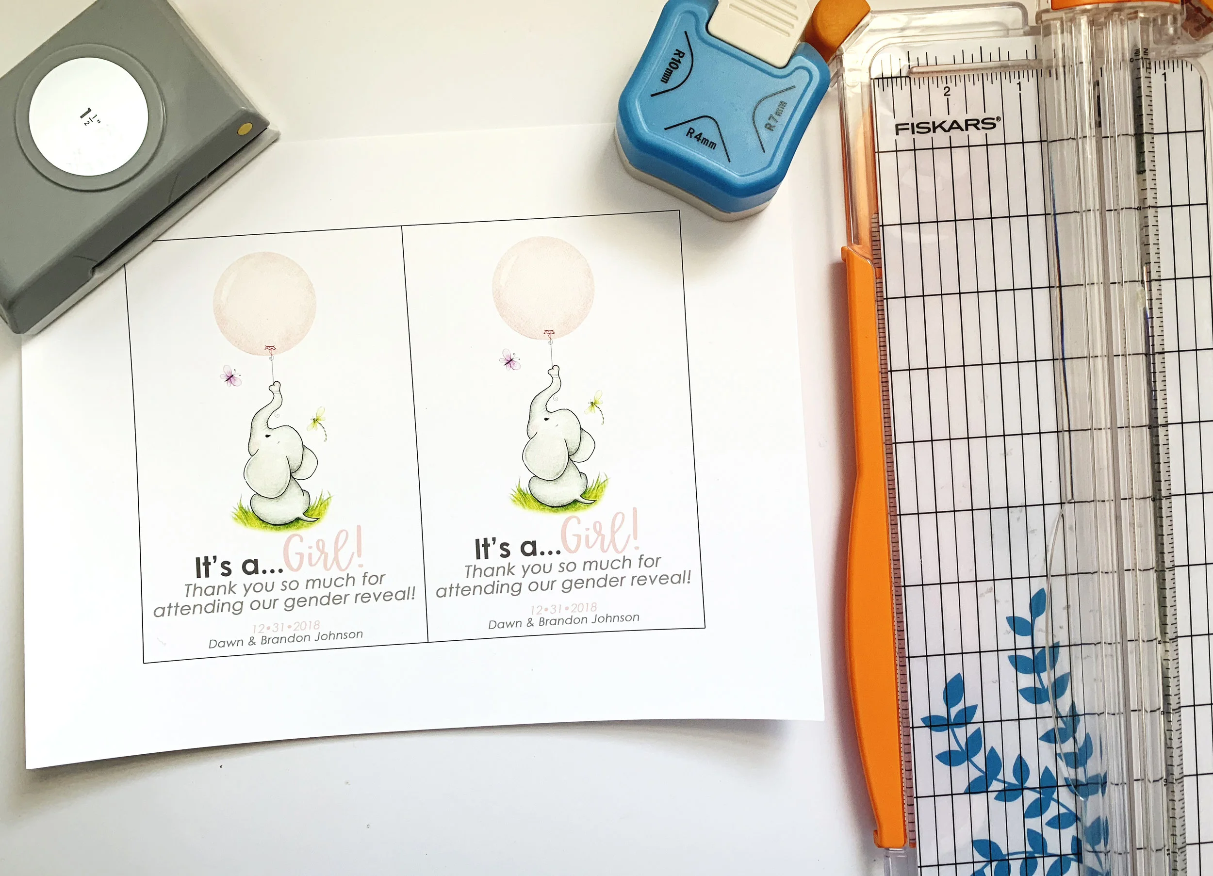 Tools Shown: 1. 1.5” Paper Hole Punch , 2. Rounded Corner Paper Punch , 3. Fiskars Paper Slicer.