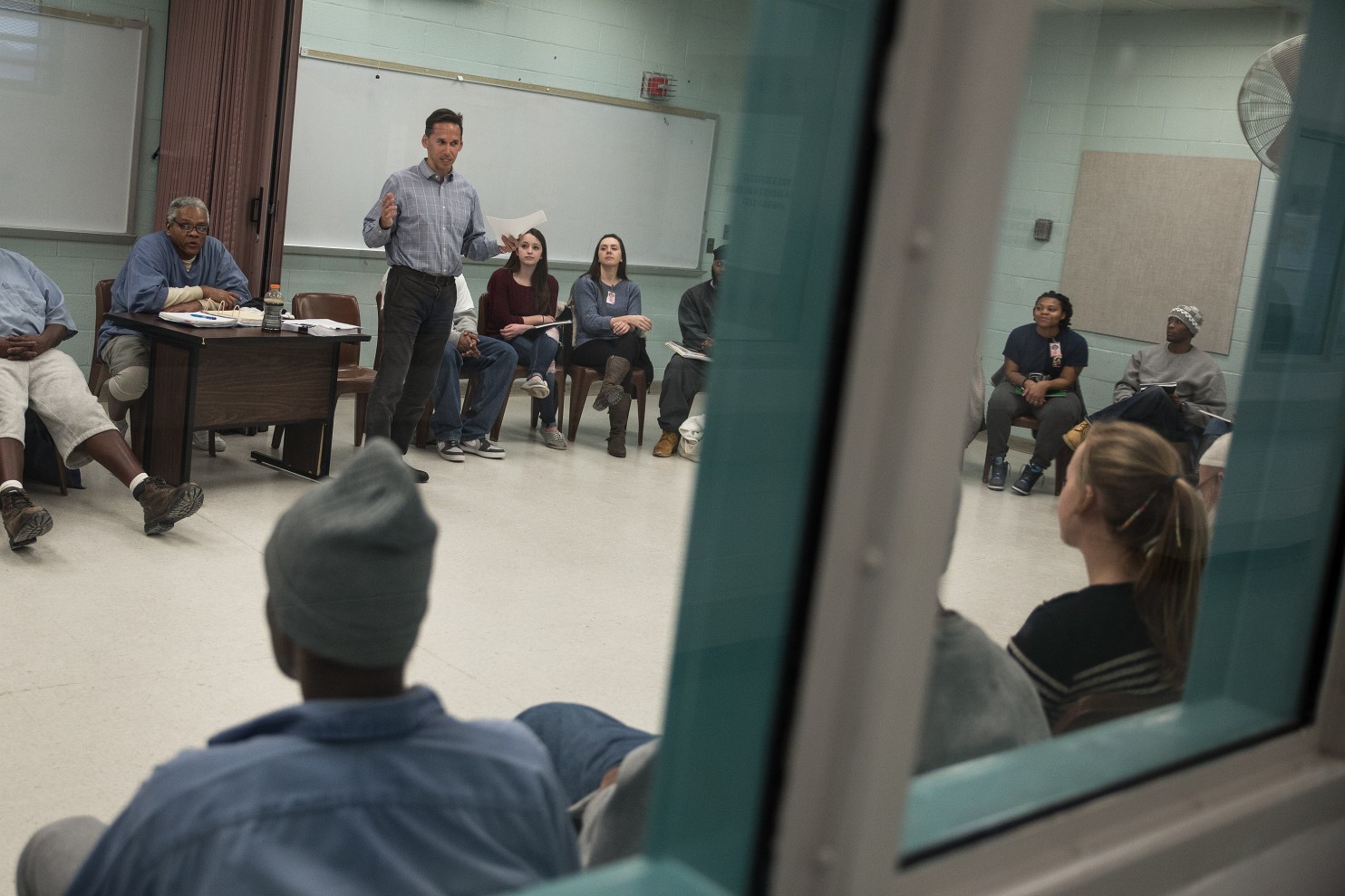 Marc Howard with his Georgetown and Jessup students together, at the last "Prison Reform Project" meeting, held at the Jessup Correctional Institution