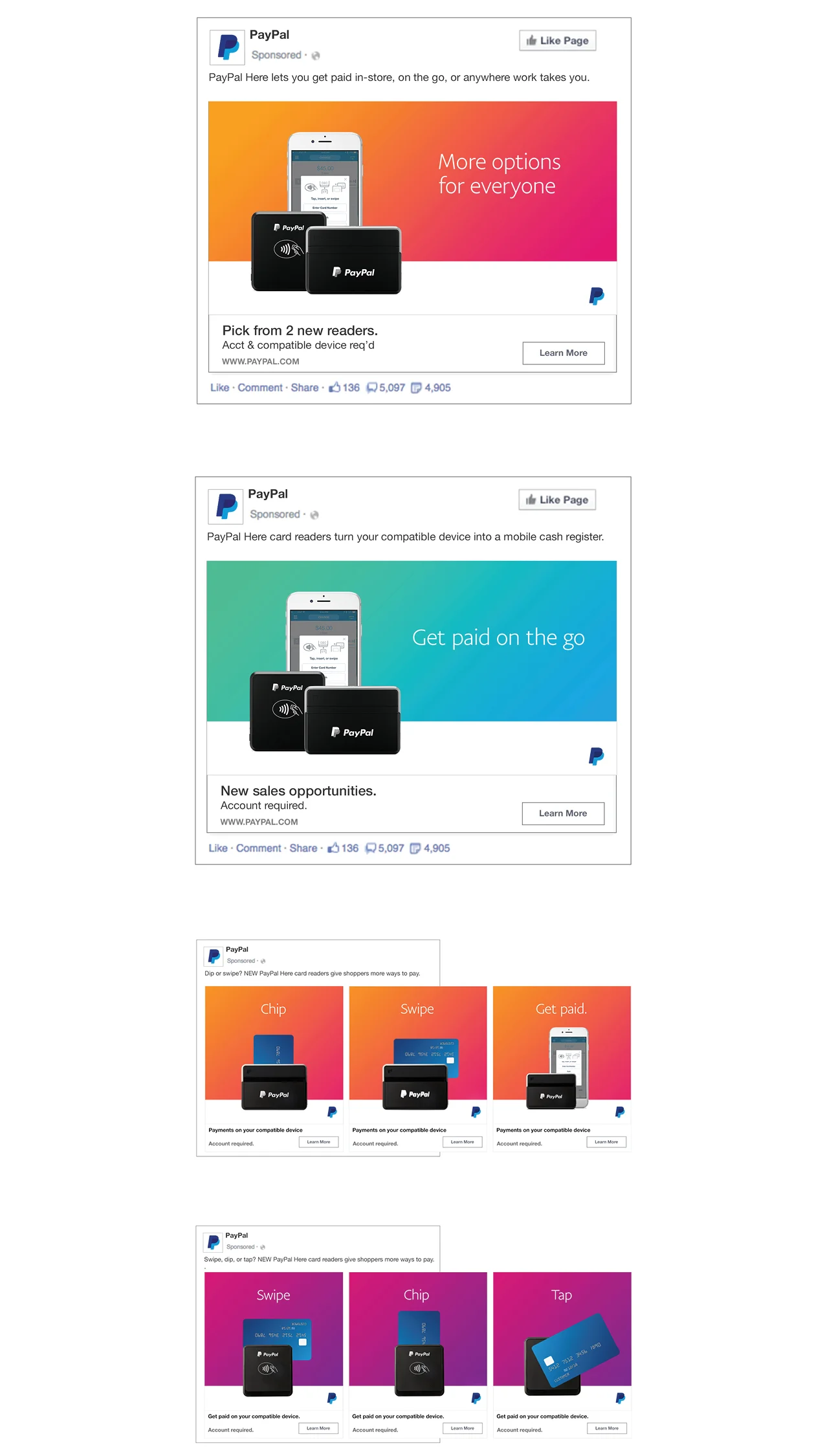   PayPal Here Business Loans FaceBook Ads and Carousel  