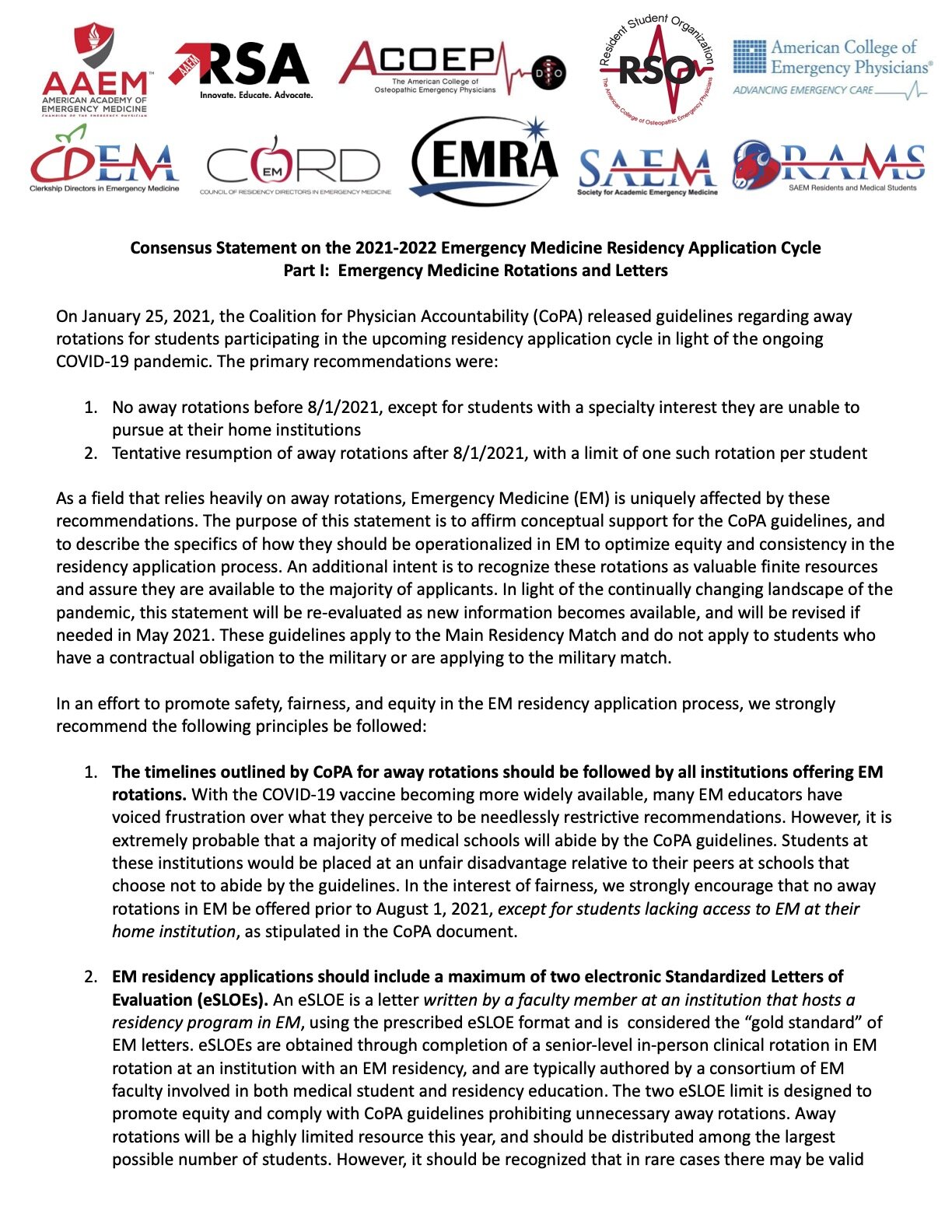 COPA Statement — MMC Emergency medicine
