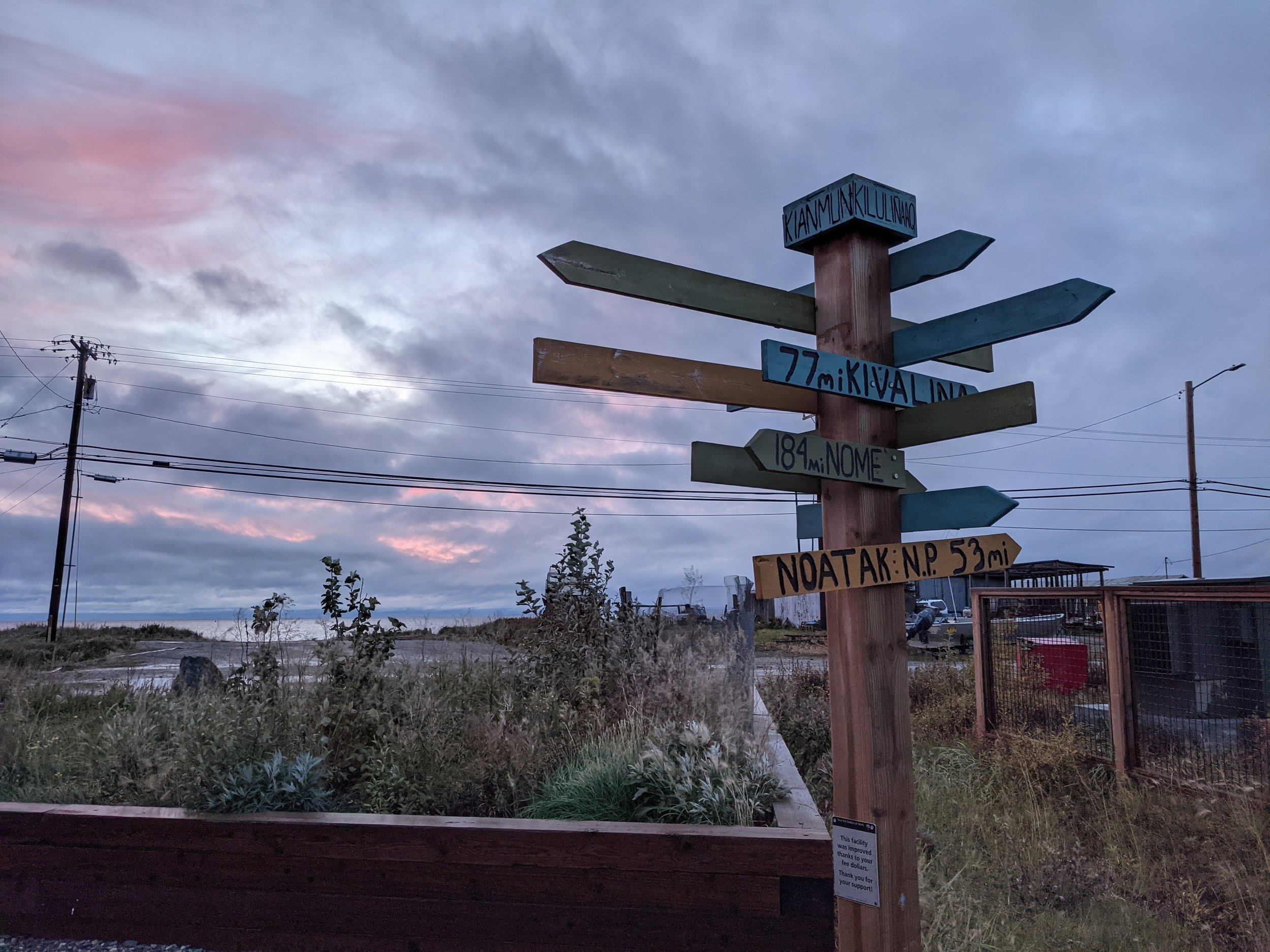 View from Kotzebue with signposts to different villages