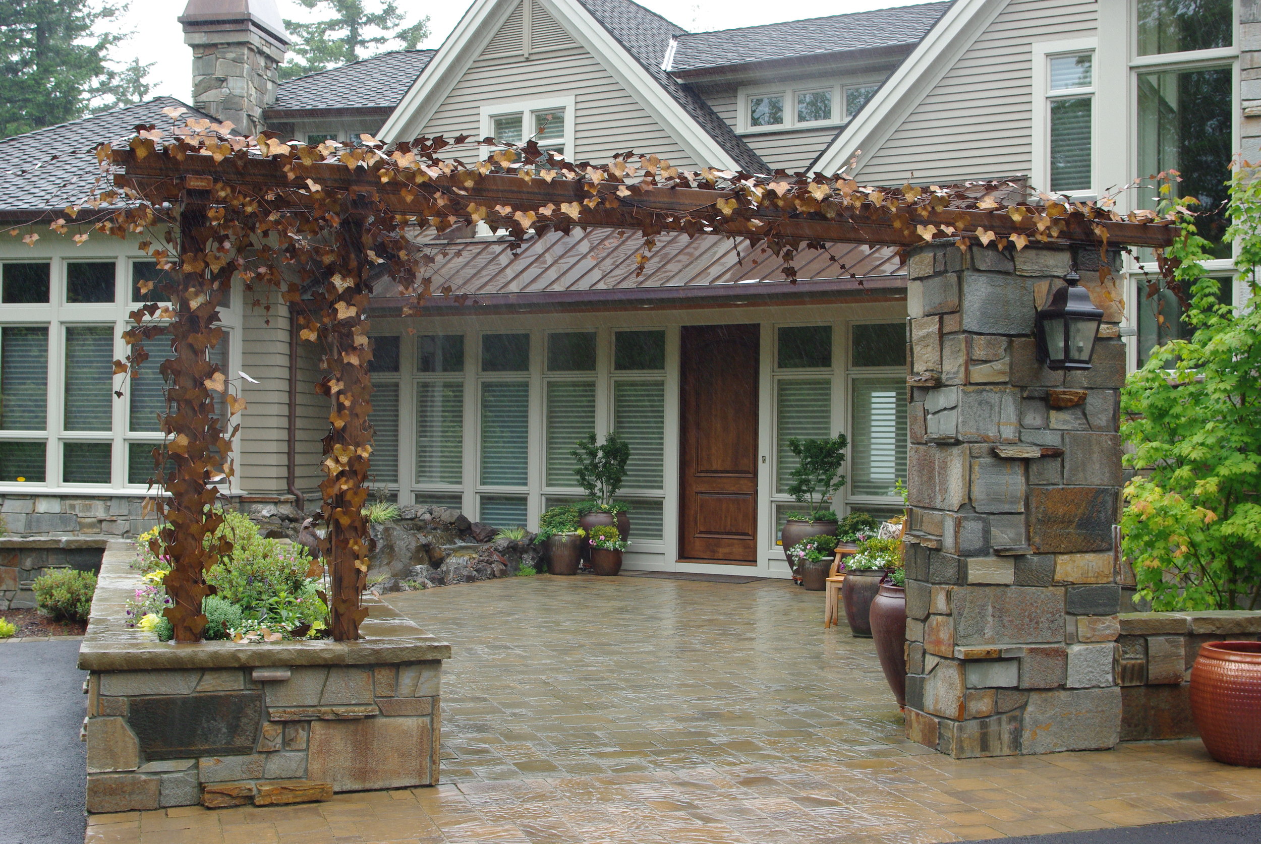 Entry Pergola with Metal Ivy