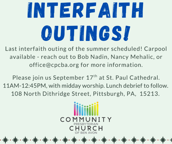 Final Interfaith Outing - September 17
