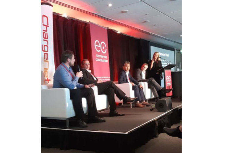 Photo: Aaron Gillion on the Hardware Panel at Electrifying Conversations