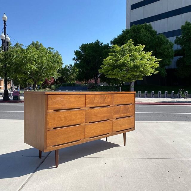 Great looking 9 drawer walnut dresser now available in the shop! 750.00 we will be open tomorrow 11-5, be sure to check out our insta stories for some new inventory and some great deals.