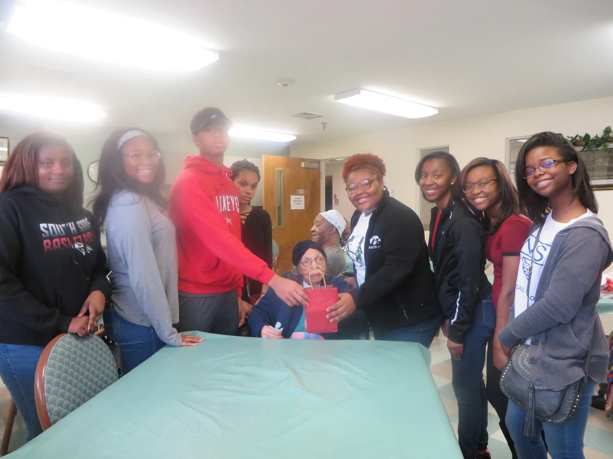 Left to right TaKiya Rhodes, Erin Brooks, Johnathan Utley, Carlee Vann, Ms. Rosa Cobb, Ayanna Campbell, Alburney Neely, Karrington Merriweather, and Amber Golden. 