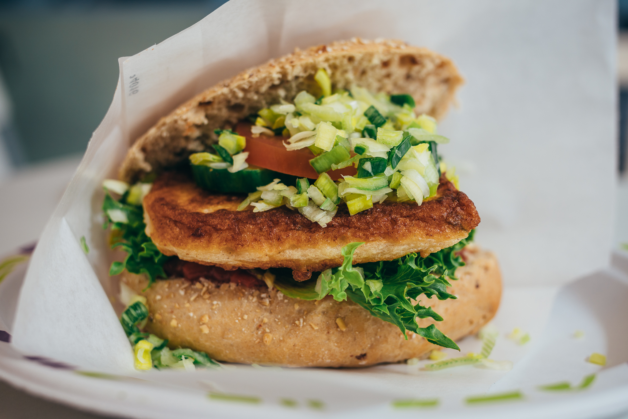Fiskeburguer, a really tasty fish burger in sauce at Søstrene Hagelin AS