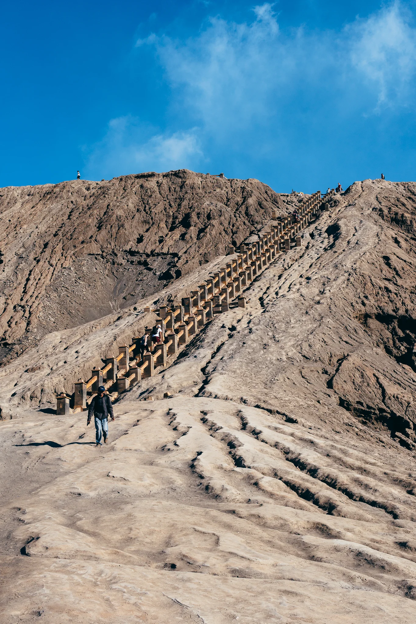 Stairs to get to the crater of Mount Bromo.