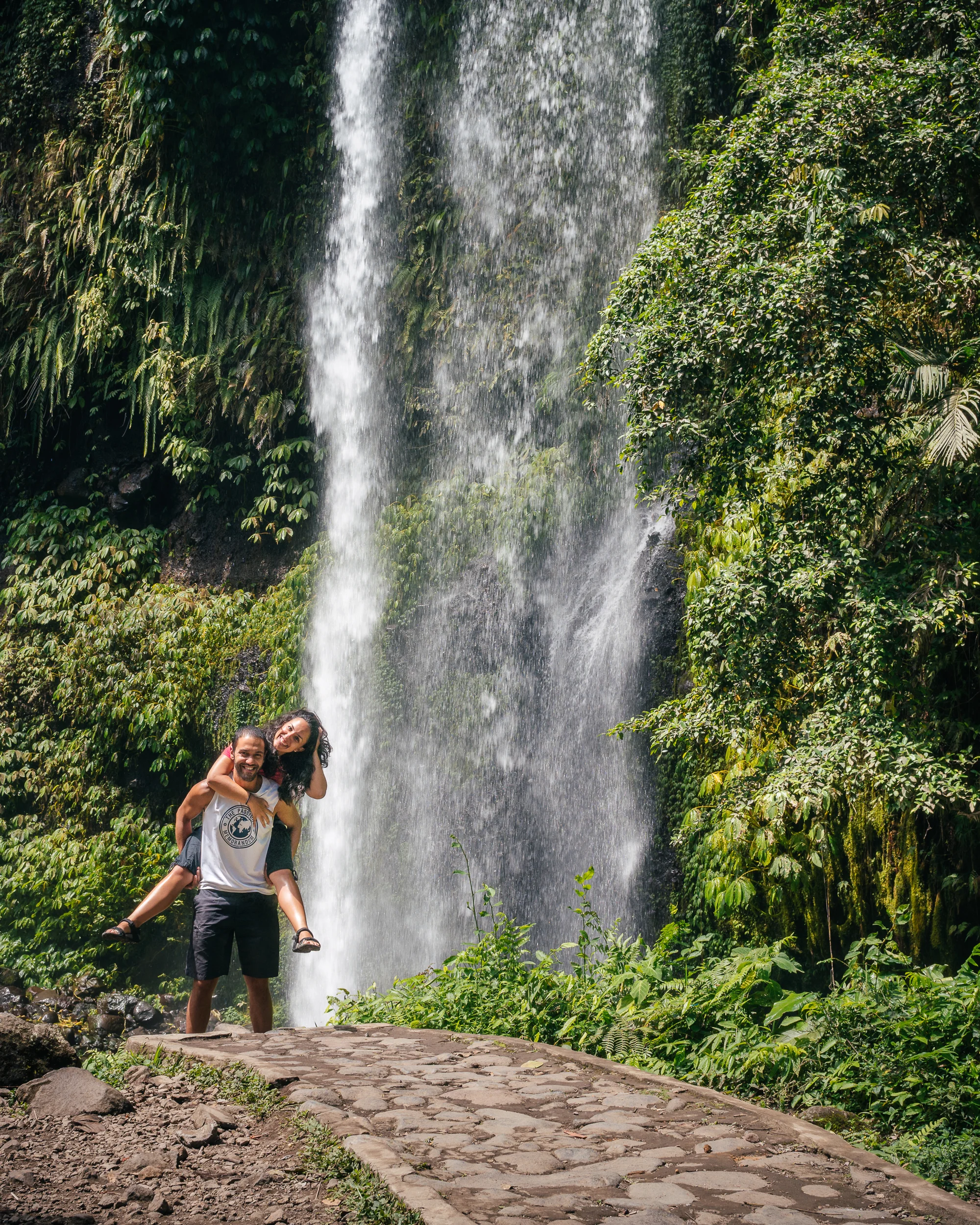 At Sendang Gile, trying to perfect the art of the piggyback.
