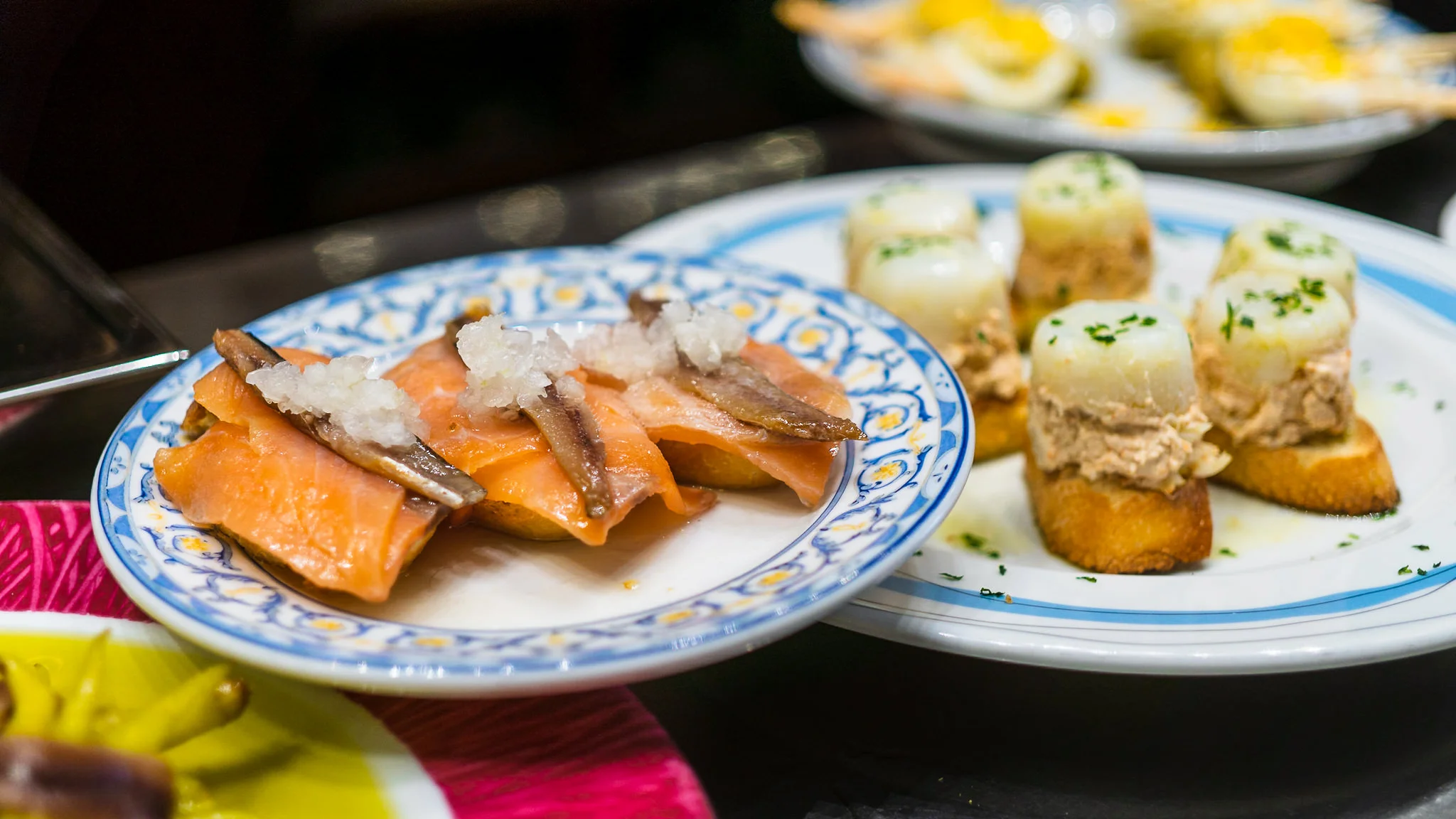 Smoked salmon with anchovy and onions at Bar Martinez
