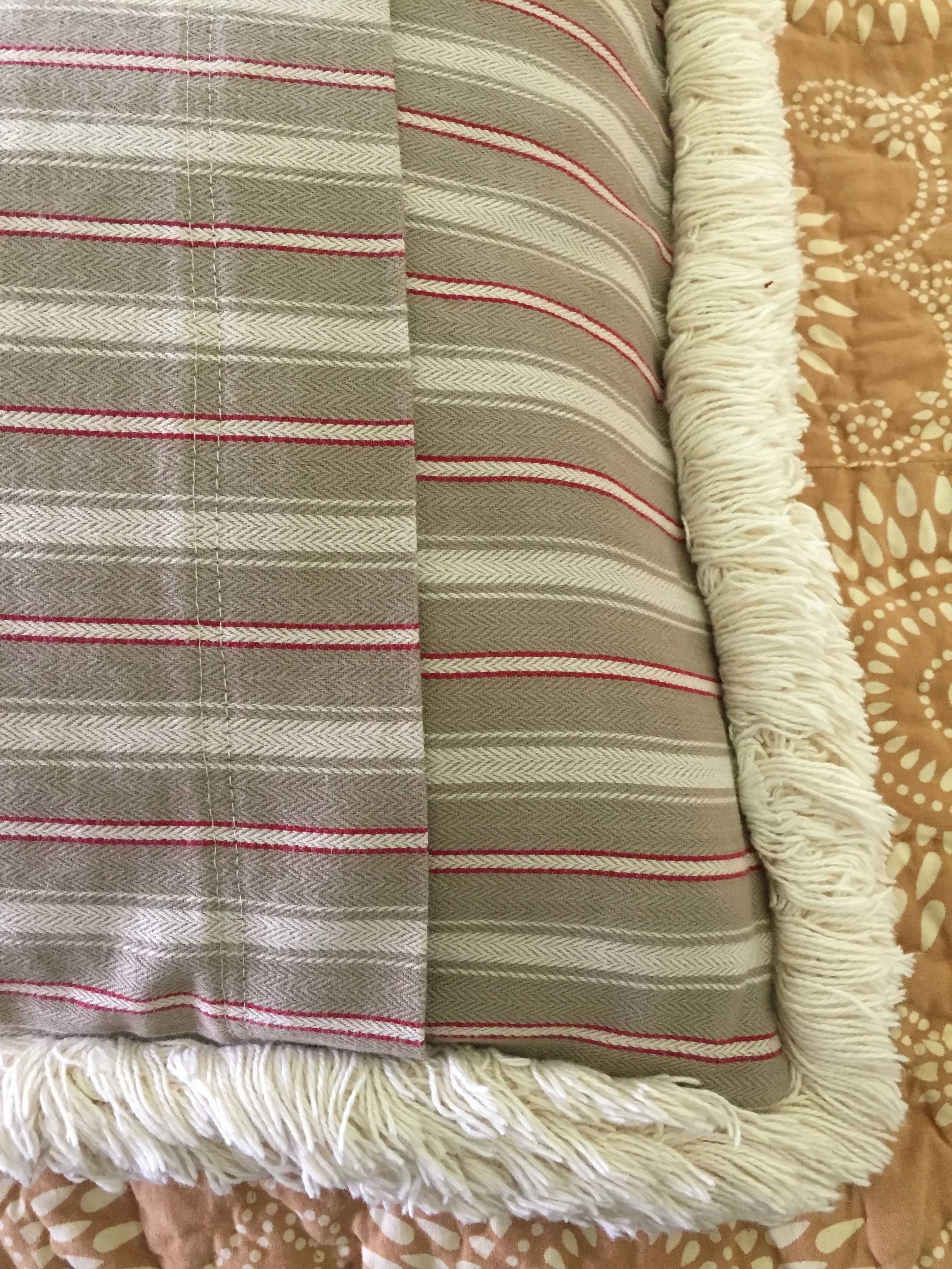 The back was made with an old piece of ticking I had in my stash.