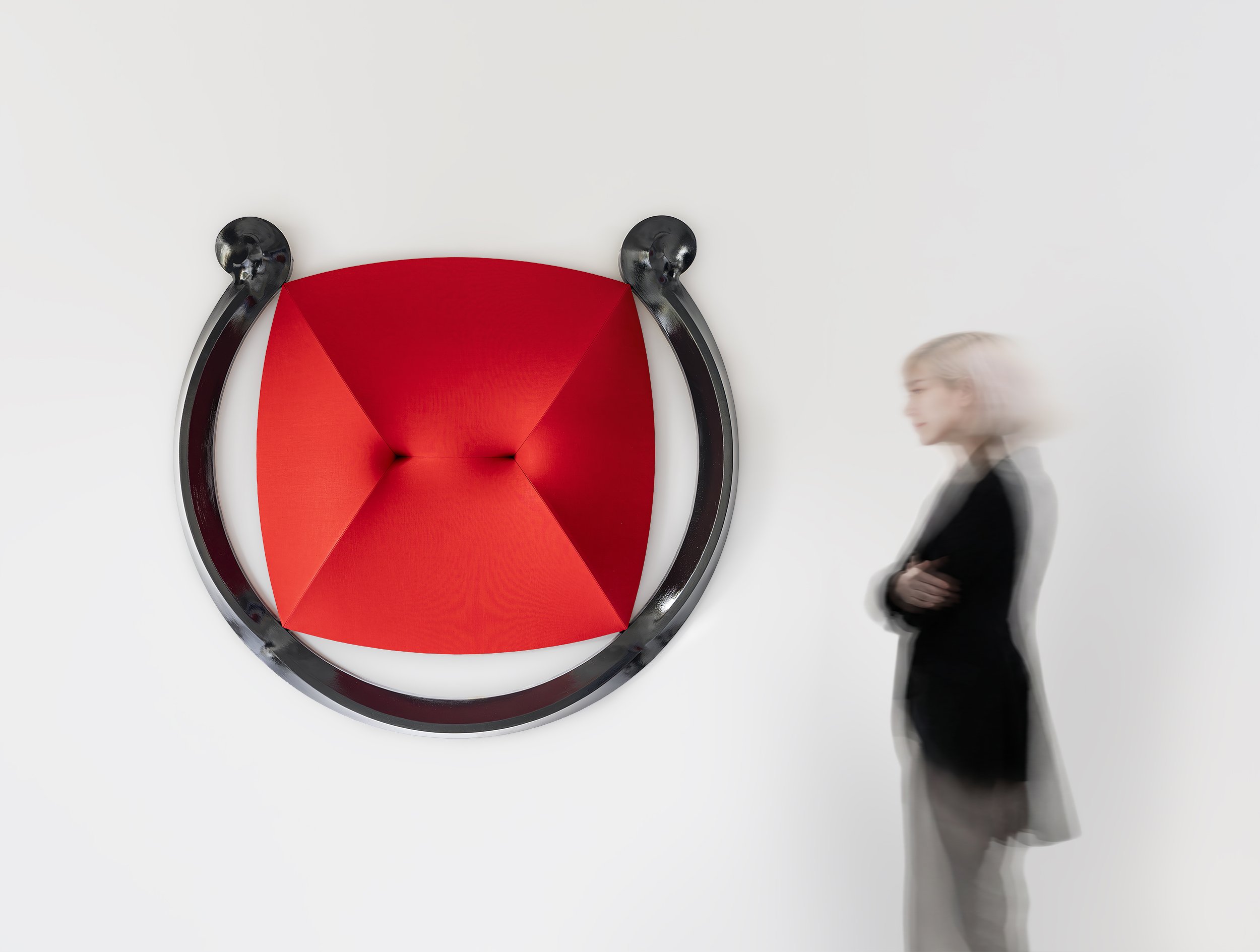   VOLUTE— Constraining the Bulging Square      Category:   Architectonic Painting   Medium:   Acrylic on dyed linen, structured by architectonic wooden frames   Dimensions:   W 118.5 × H 128.5 × D 16.5 cm    Year of Execution:   2024 