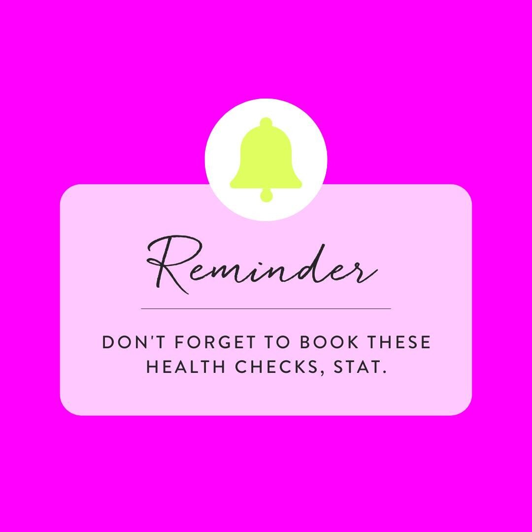Not sure who needs to read this right now, but here's a not-so-gentle reminder to book your:

 - Physical (annual)
- Mammogram (40+, annual)
- Gyno (annual)
- Dermatologist skin screening (annual) ... even all of you who don't think you need it&mdash