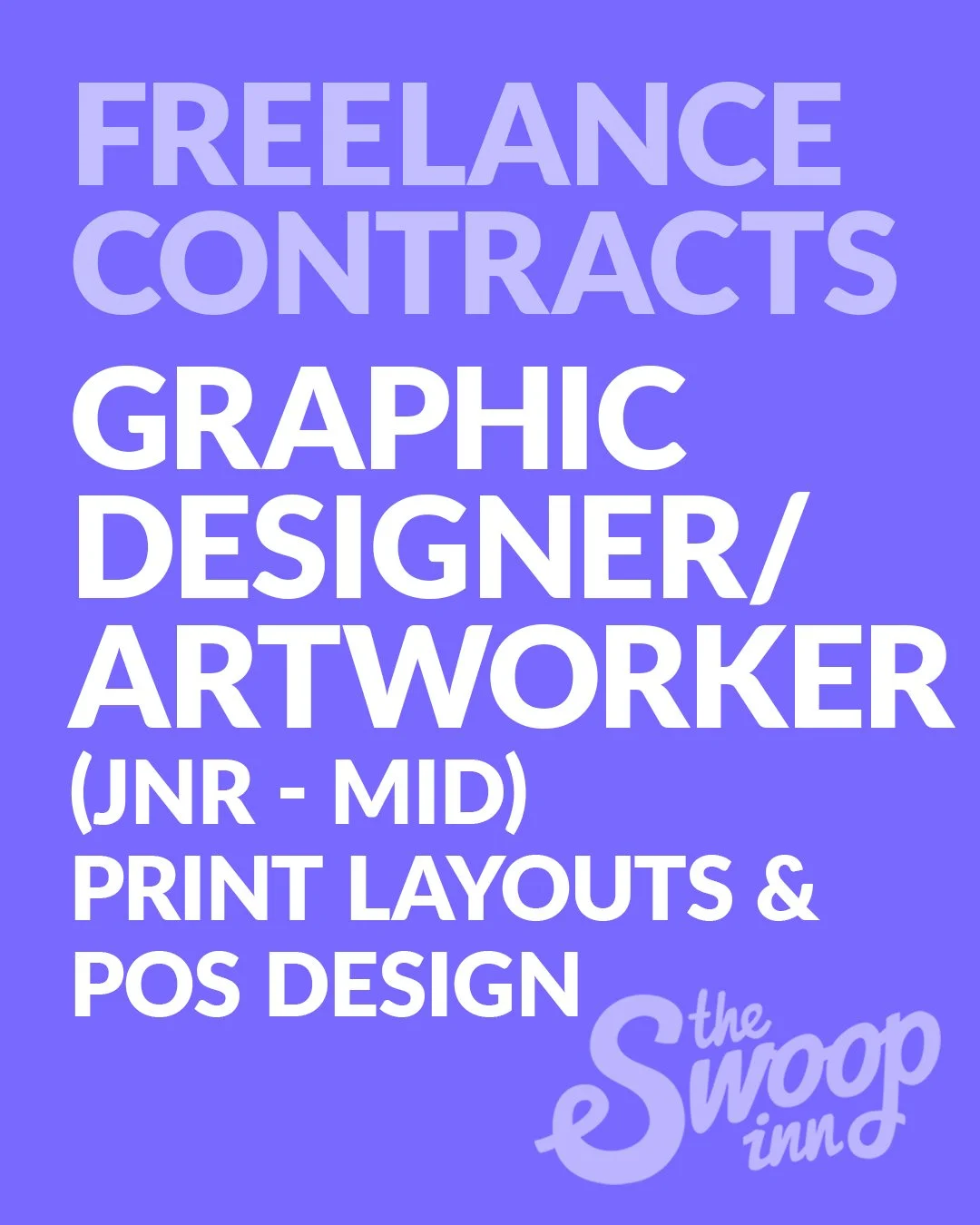 A call out to all talented Graphic Designers &amp; Artworkers (junior &amp; mid level) for freelance contracts with our exciting &amp; varied client list. Check out our jobs page for more&hellip; 
.
.
#theswoopinn #freelancedesign #freelancedesigner 