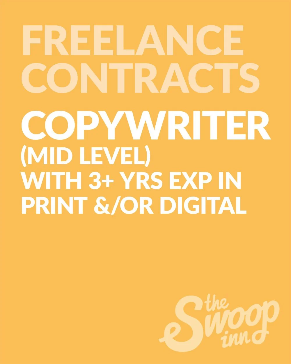A call out to all talented Copywriters (mid level) for freelance contracts with our exciting &amp; varied client list. Check out our jobs page for more&hellip; 
.
.
#theswoopinn #creativecontent #contentcreator #contentstrategy #contentcreation #copy