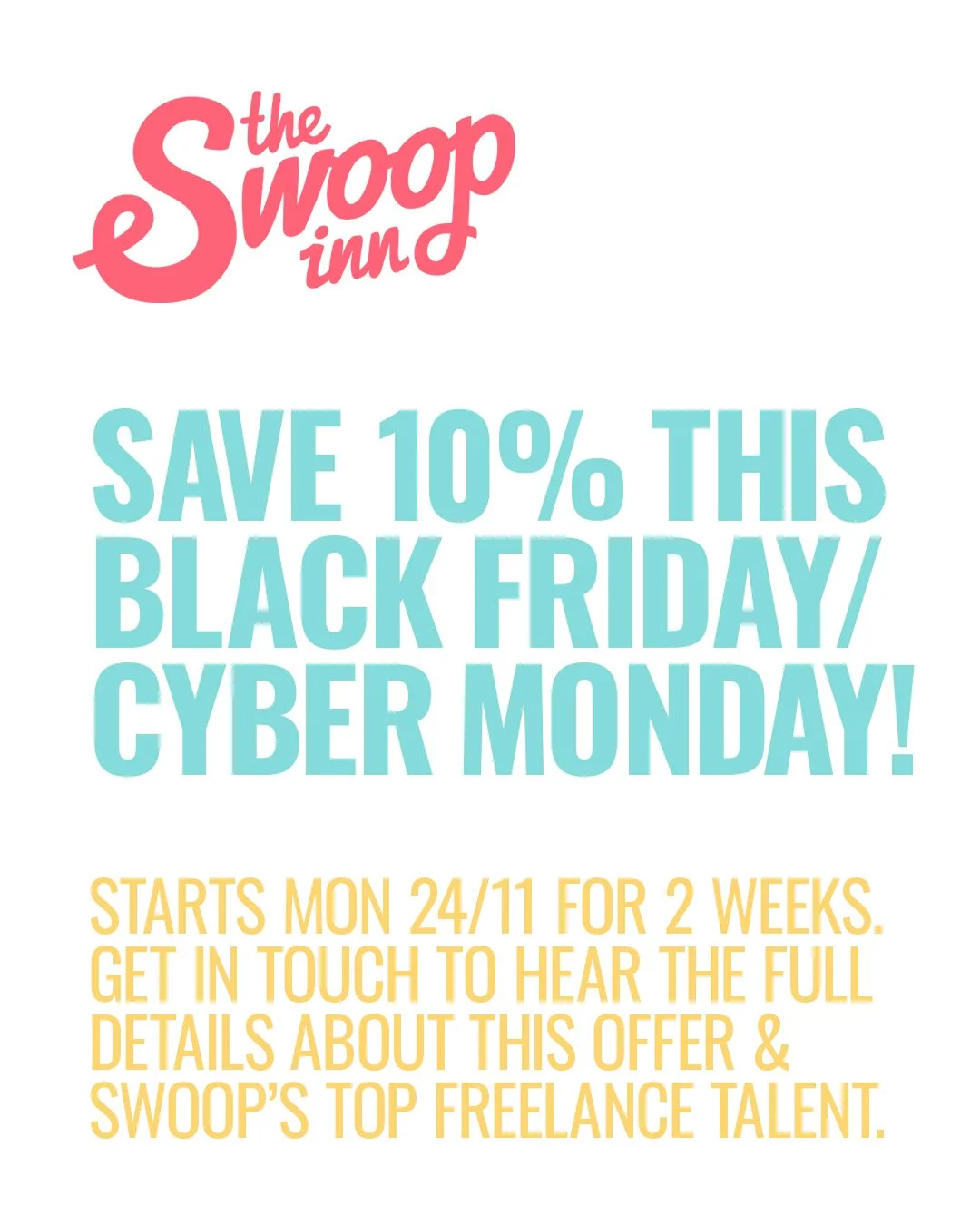 Black Friday &amp; Cyber Monday - a great time to try something new!

Get 10% OFF all freelance contracts when you book any candidate &amp; position for the first time this year, valid for any upcoming date/s in 2025 when confirmed 24/11/25 to 5pm Fr