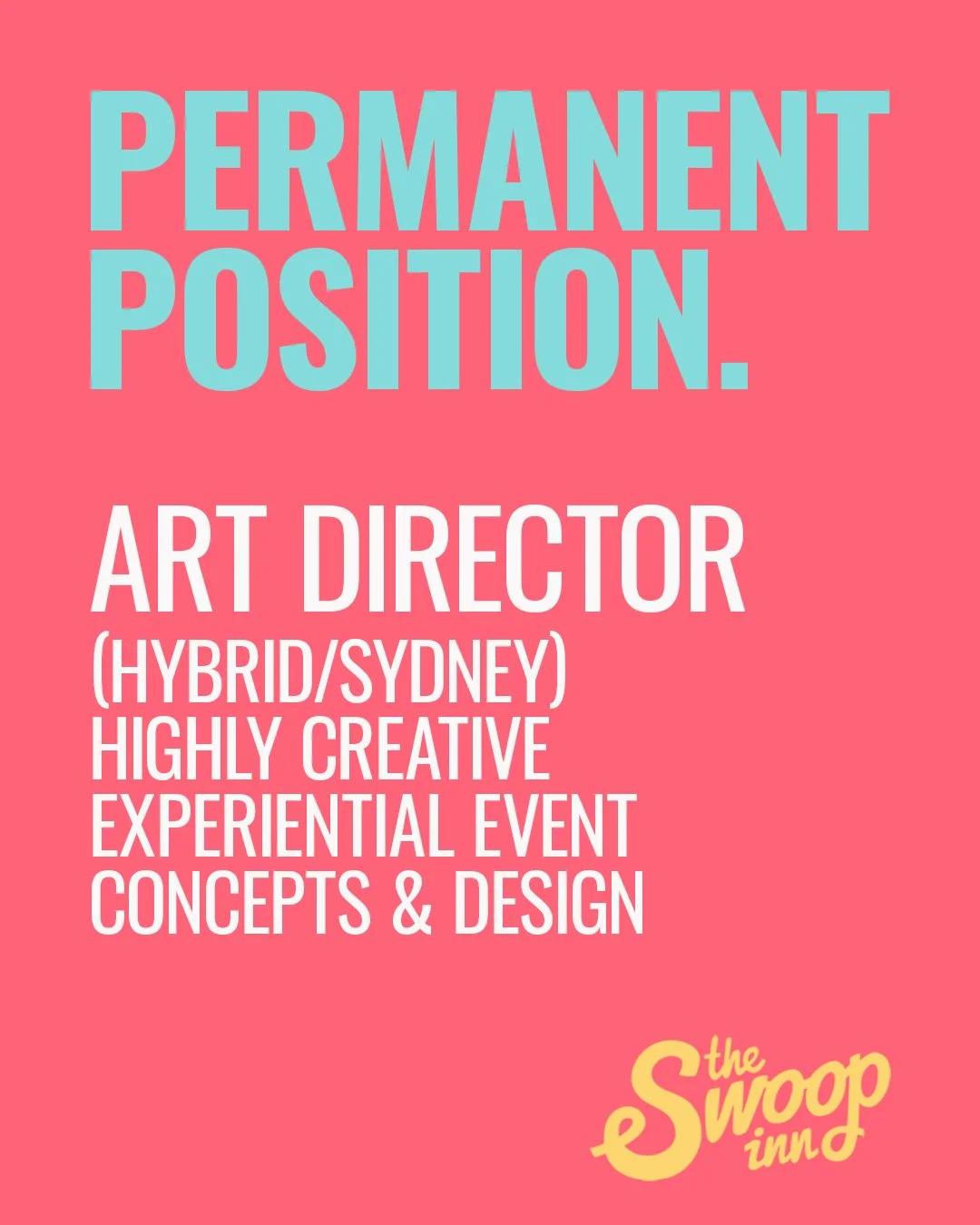 An exciting client has engaged Swoop to look for the next permanent member of their team - a conceptual experiential Art Director (Hybrid, Sydney Inner West). Check out our jobs page for more... https://theswoopinn.com/jobs
#theswoopinn