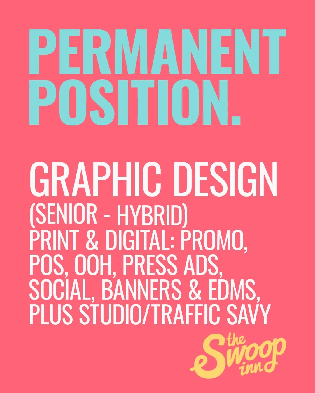 Now recruiting a permanent Senior Graphic Designer. 
Check out our jobs page for more... https://theswoopinn.com/jobs