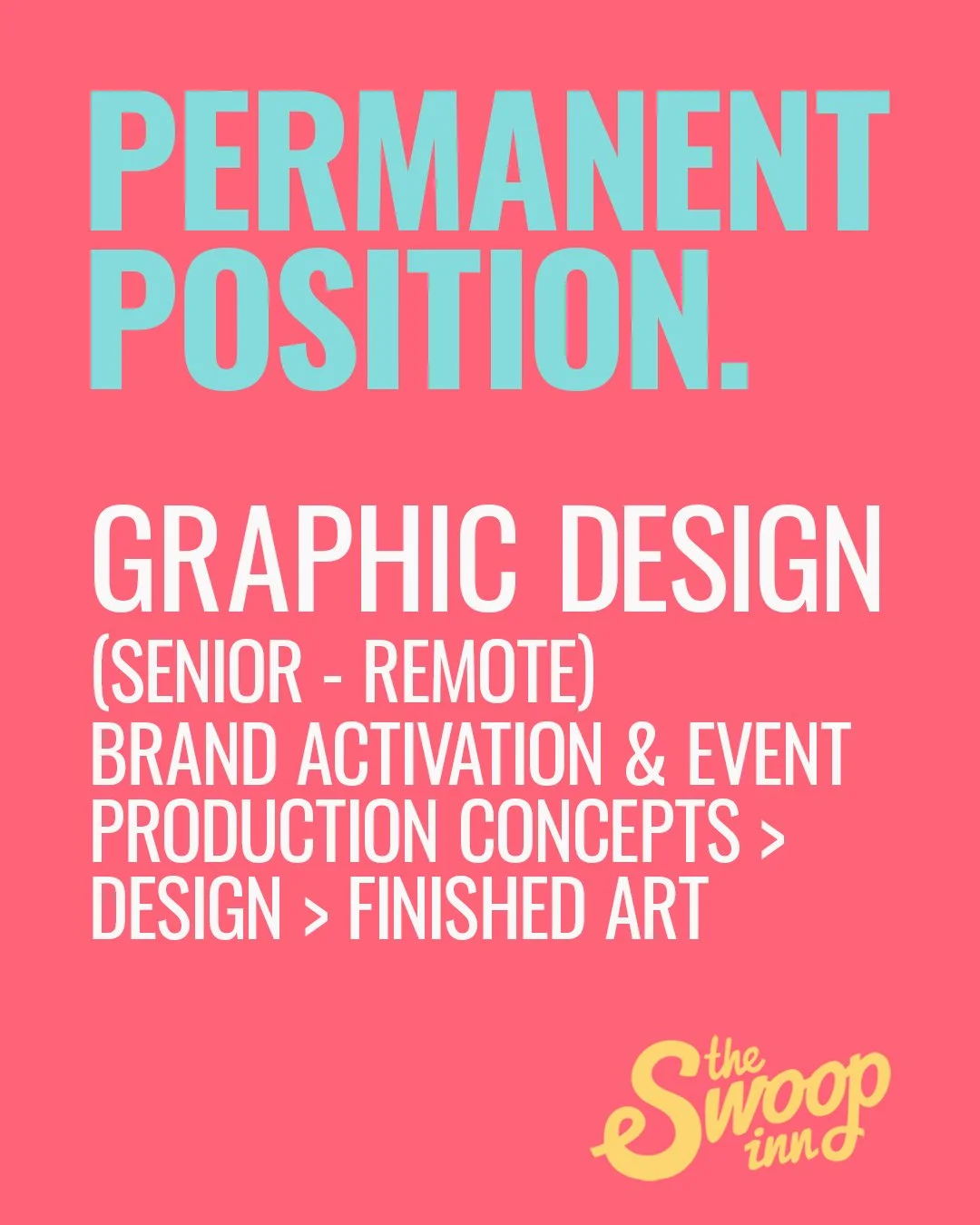 Now recruiting a permanent Graphic Designer (Remote/Sydney) in Brand Activation &amp; Event Production.
Check out our jobs page for more... https://theswoopinn.com/jobs