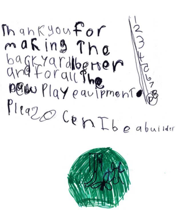 thank you from one of the children who access the services at the refuge