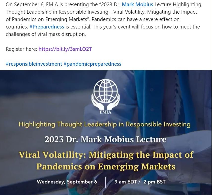 2023 Mark Mobius Lecture. Viral Volitility: Mitigating the Impact of Pandemics on Emerging Markets