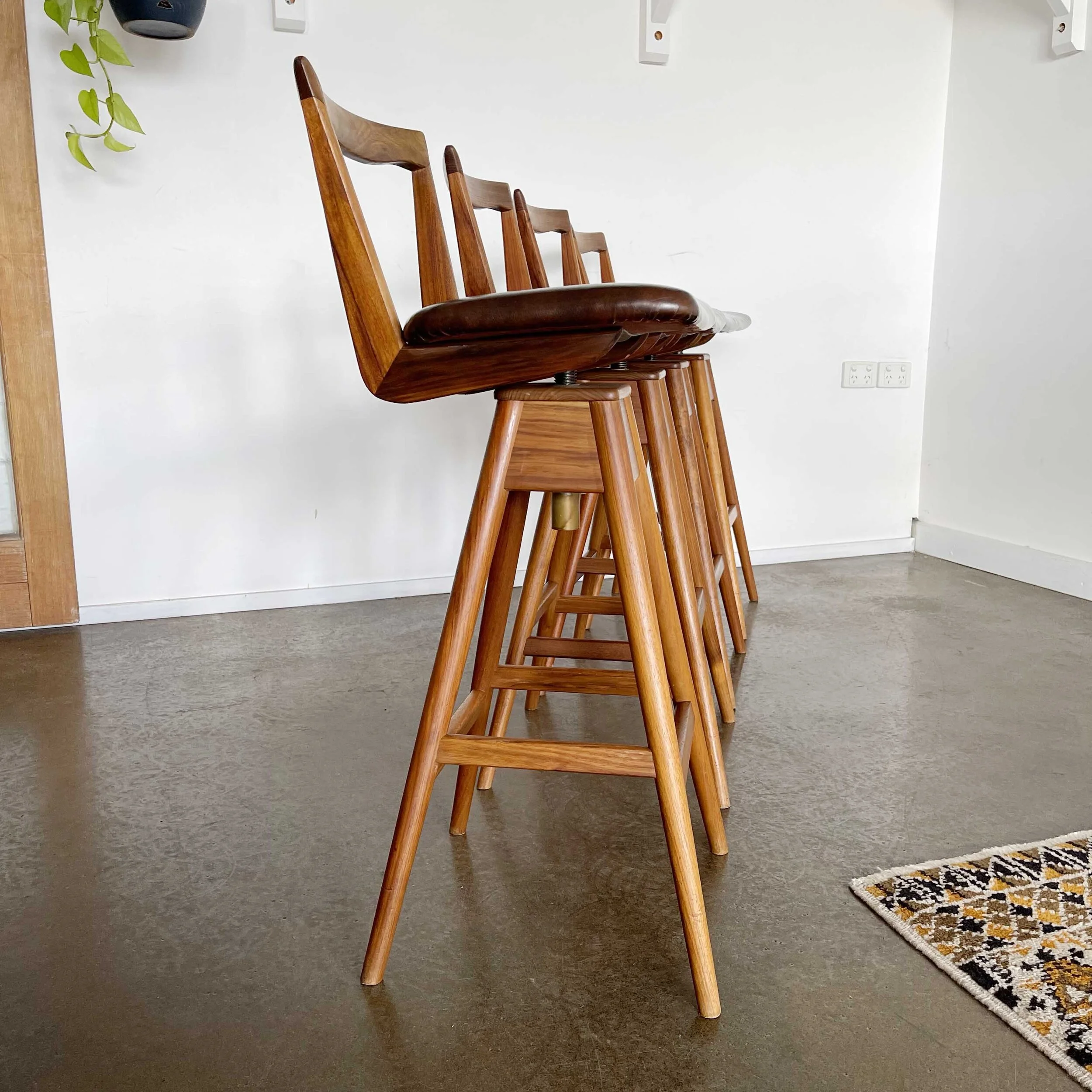 TH Brown Danish bar stools set 3
