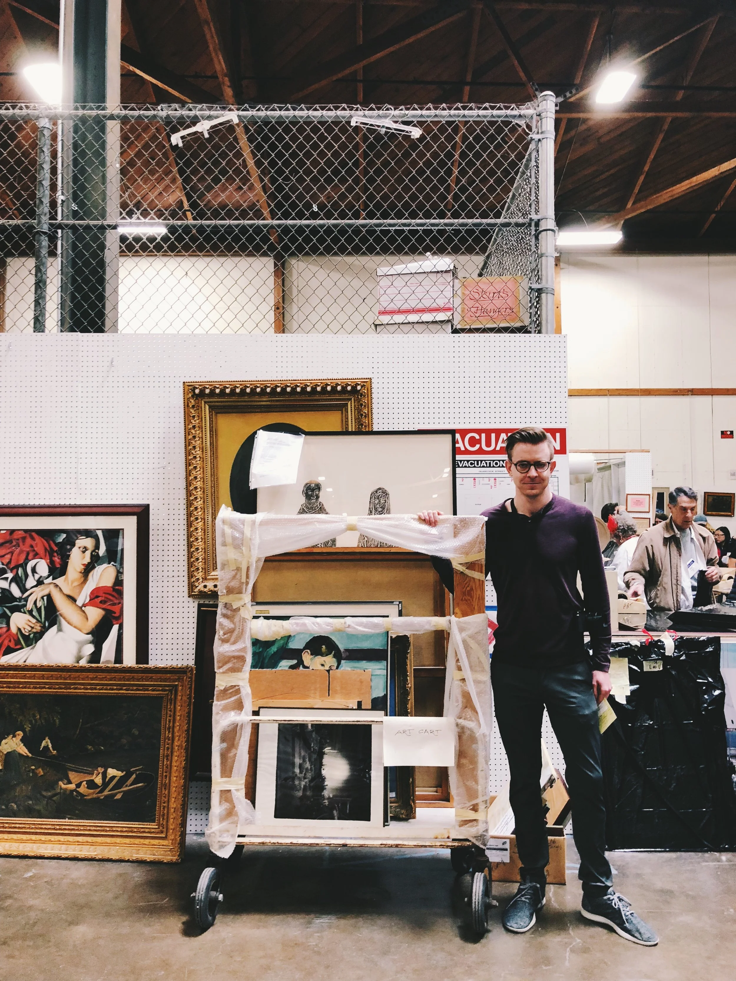 They gave us our own cart to tote all 23 pieces of art.
