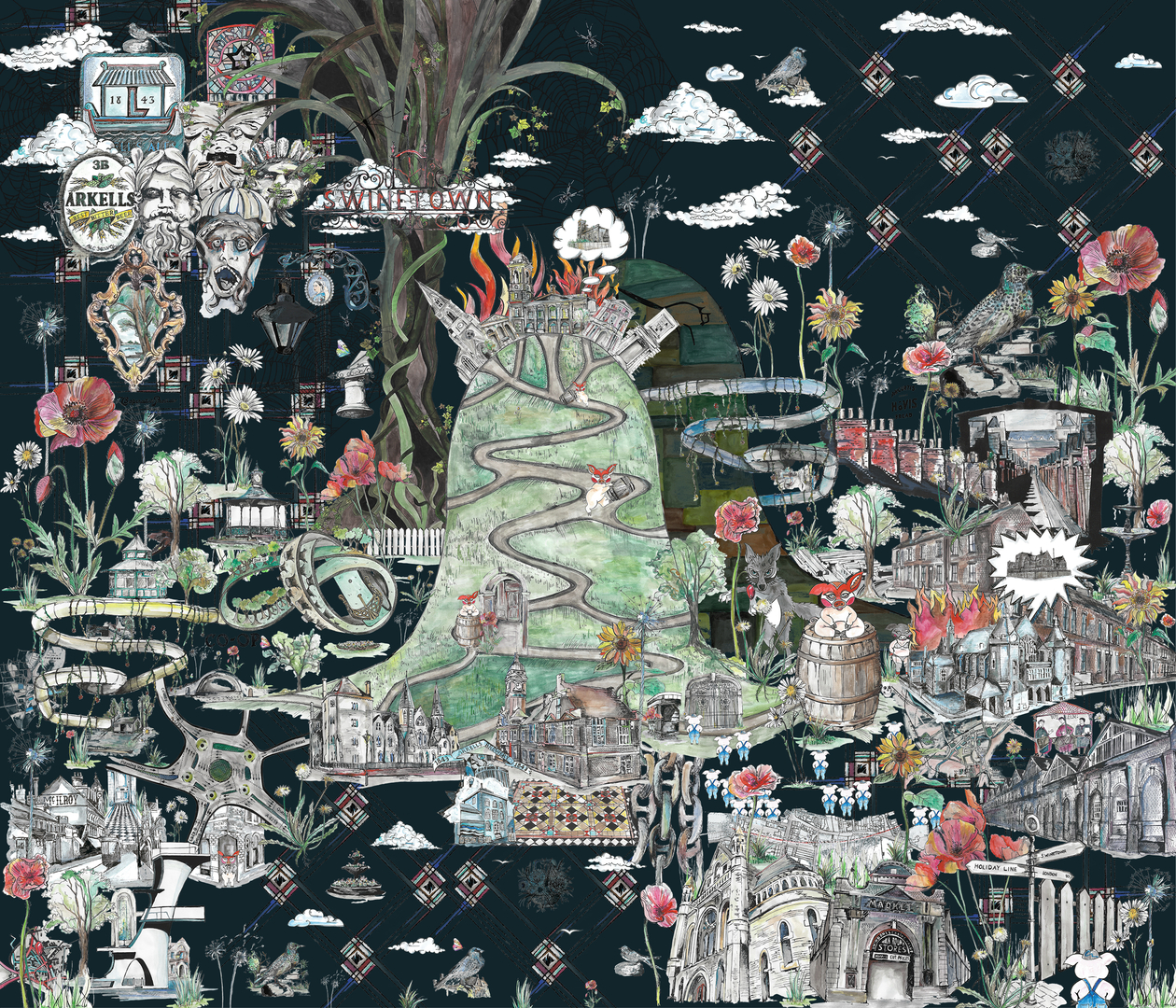 Oink Gallery, Wiltshire, UK /// Swinetown /// 120 x 100 cm /// Artist Print 1/25 /// £1750 framed with audio of fairy tale /// purchase online or instore www.oinkgallery.co.uk