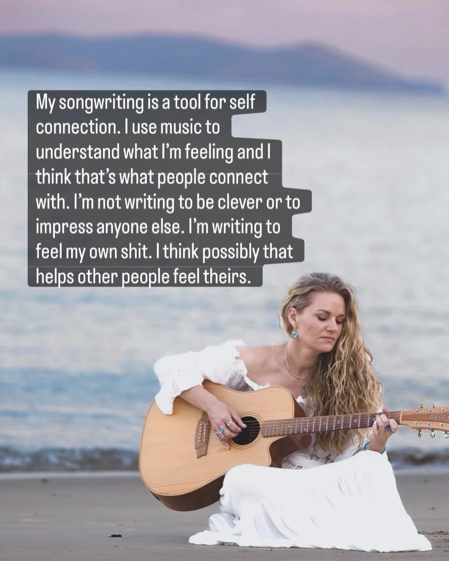 My songwriting is a tool for self connection. I use music to understand what I&rsquo;m feeling and I think that&rsquo;s what people connect with. I&rsquo;m not writing to be clever or artistic. I&rsquo;m writing to feel my own shit. Sometimes I don&r
