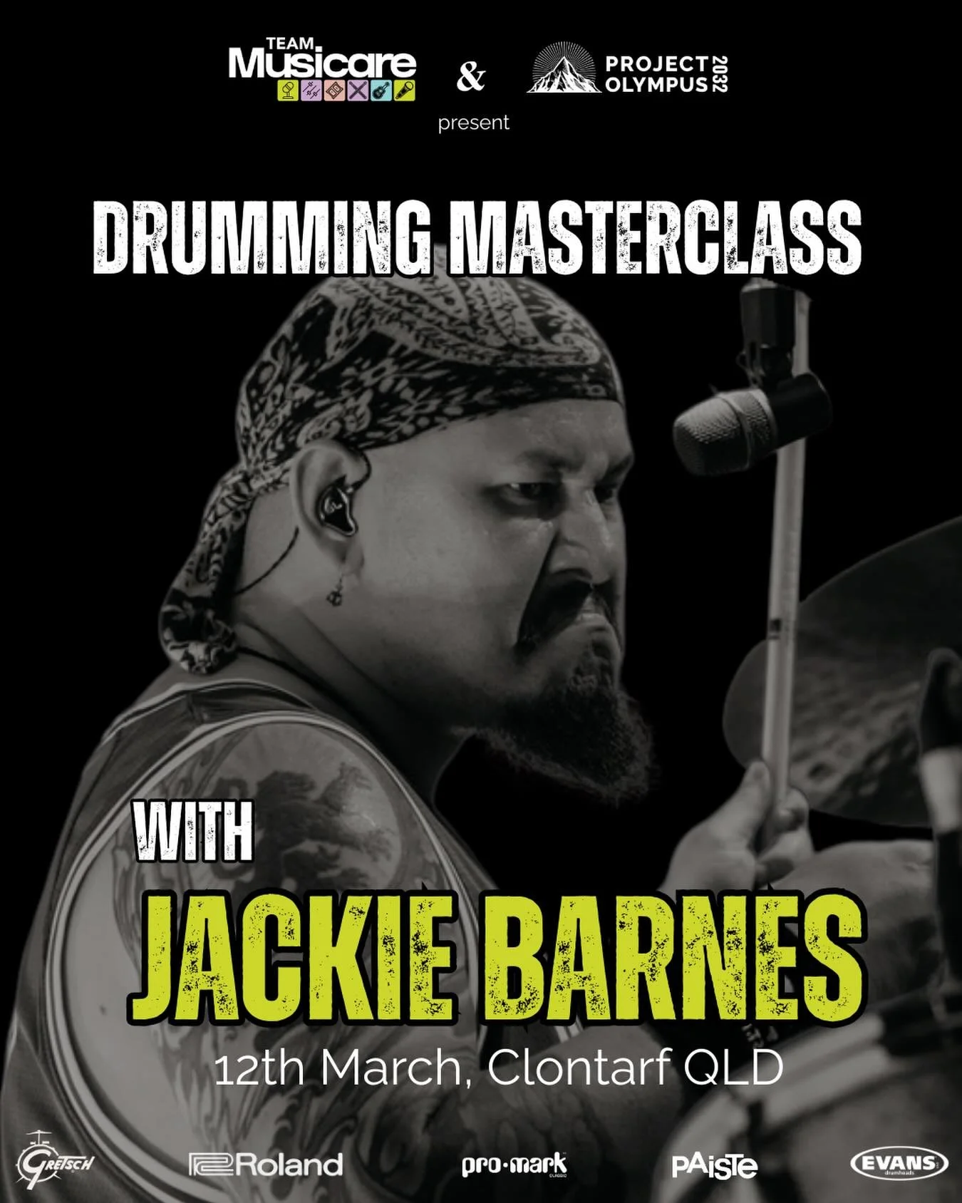 I will be putting on a Drum Masterclass at the @team_musicare HQ in Clontarf, QLD in north Brisbane on Thursday the 12th of March. 

My drum tech @b_ry_mac will be joining me and we will be going through techniques, gear, life on the road and advice 