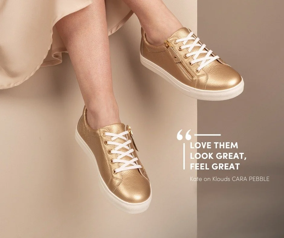 ✨ Walk in liquid gold.

The Klouds Cara Pebble Gold: the sneaker that proves you never have to choose between looking incredible and feeling incredible. 👟💛

Crafted from buttery-soft pebble leather with a warm champagne-gold finish, the Cara is eve