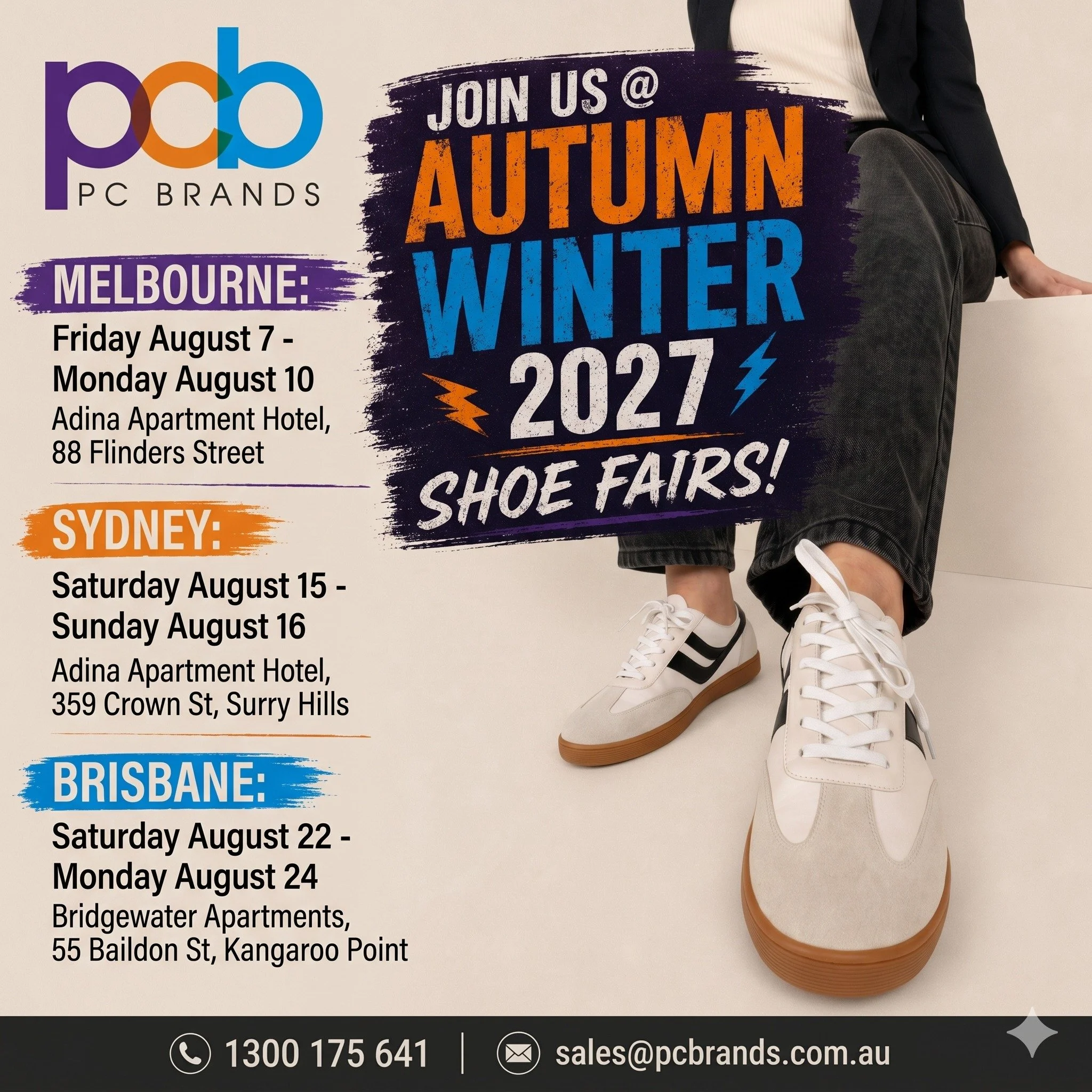 Aussie Footwear Retailers! Now more than ever, customers are looking for footwear that delivers real comfort, quality and lasting value 👟

Join us at the PC Brands Autumn Winter 2027 Shoe Fairs to explore the latest collections from Klouds, Silver L