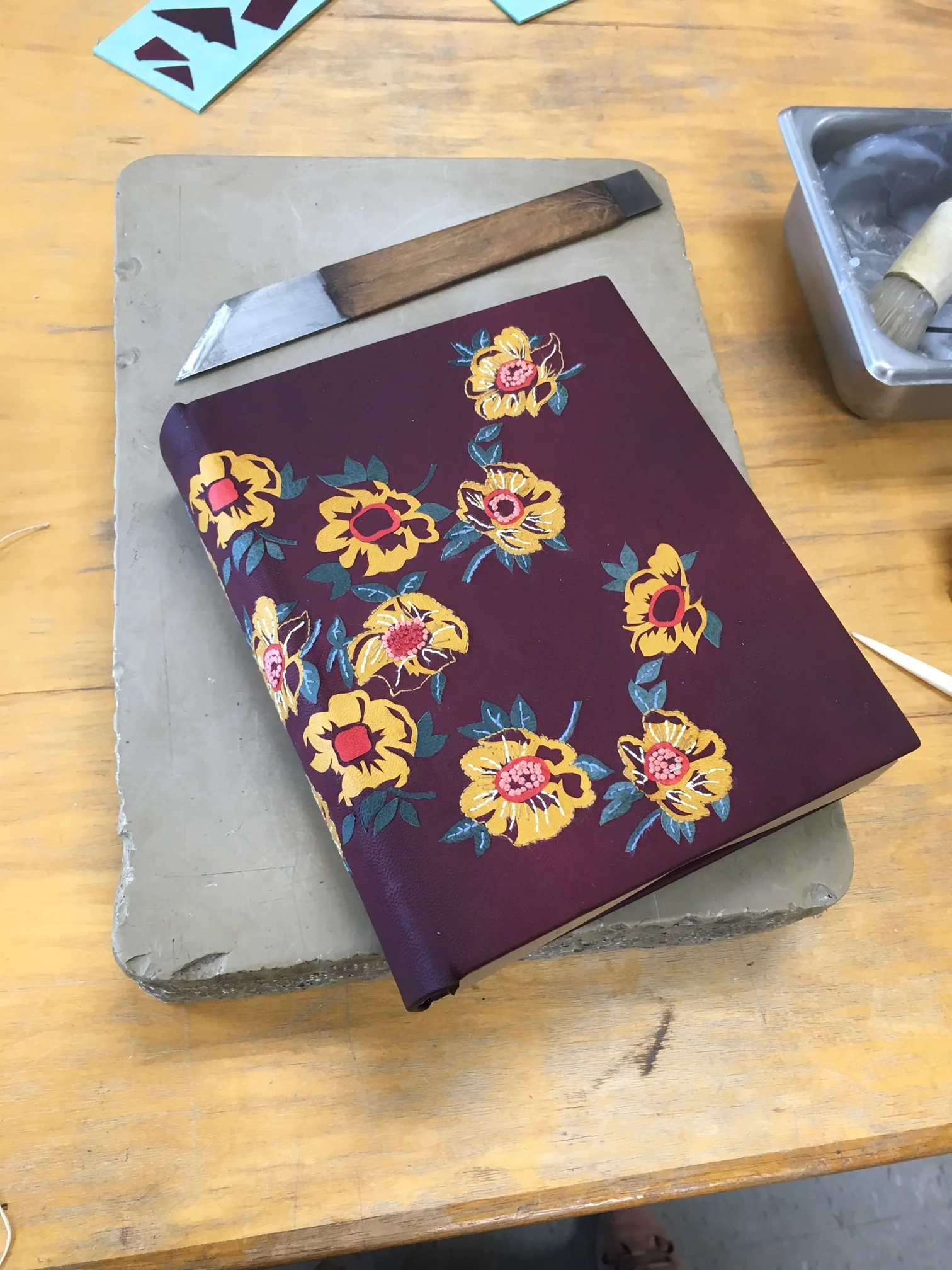 The binding just after being covered. Still wet and very fragile!