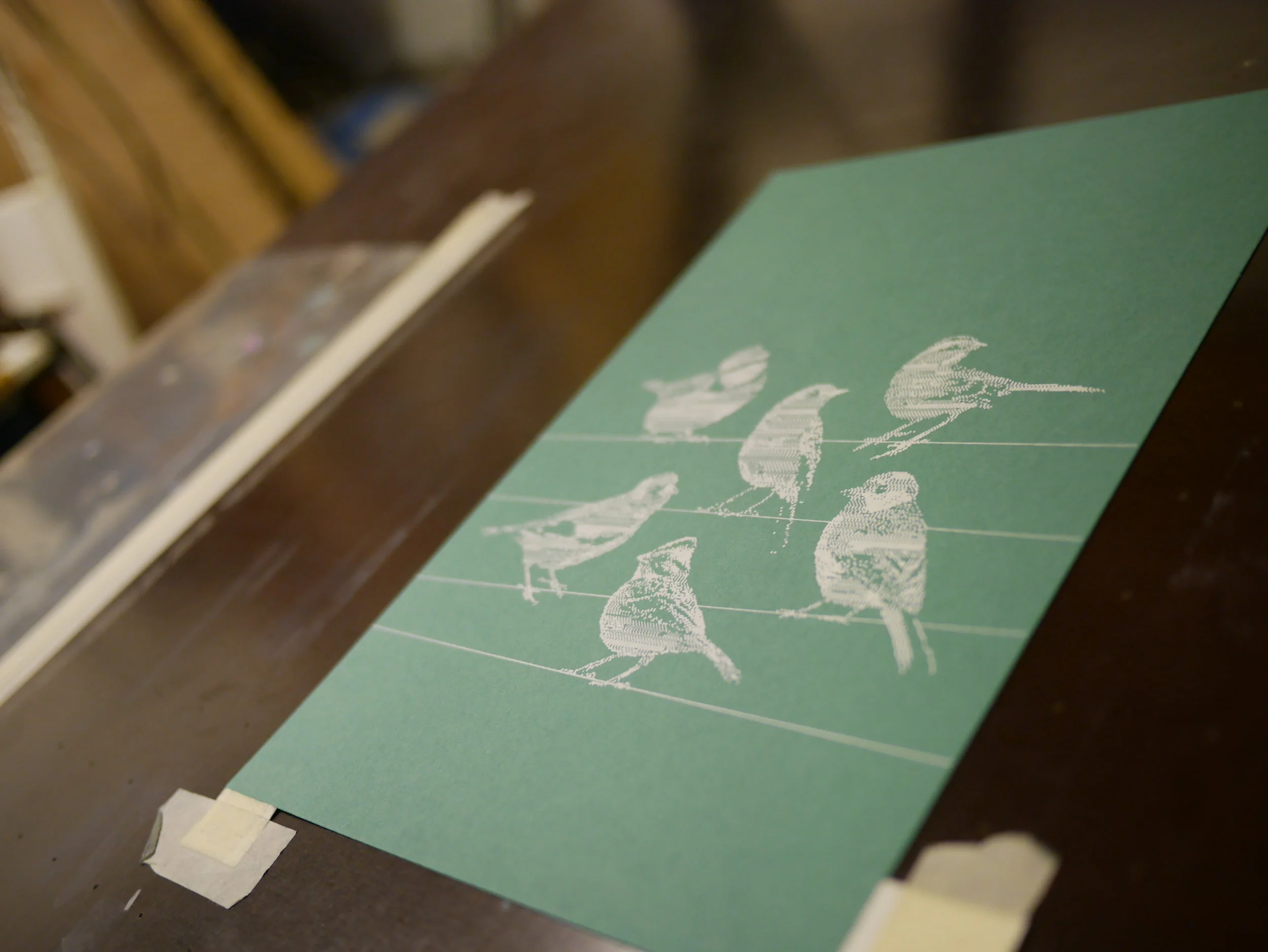 A close up of the freshly printed Sleepover design by Ian Anderson