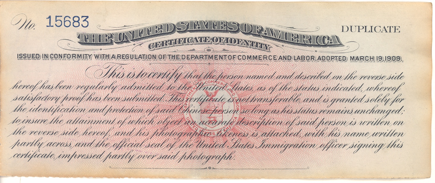 Y.Y. Wong certificate of identity, 1914, verso. Image courtesy Alexander Jay. 