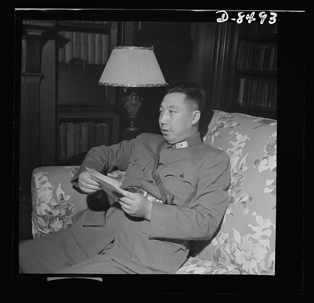 Press conference with General Chu Shih-Ming. On the fifth anniversary of the Chinese-Japanese War, Major General Chu Shih-Ming, Military Attache of the Chinese Embassy in Washington, D.C., held a press conference. He emphasized the Chinese commandos' contribution in the war, discussed the international situation, Liberman, Howard, photographer. July 1942, Farm Security Administration - Office of War Information Photograph Collection (Library of Congress), LC-DIG-fsa-8b07966 (digital file from original neg.) Library of Congress Prints & Photographs Division Washington, DC. Source .