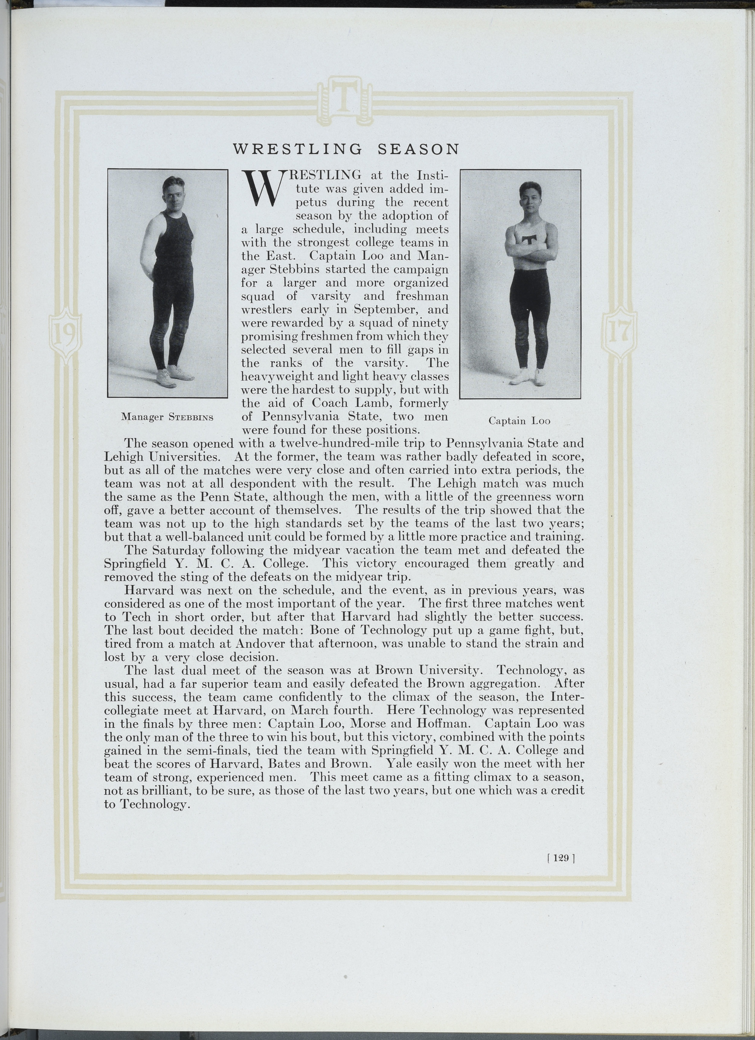 "Wrestling Season," Technique 1917, 129. Image courtesy MIT Archive and Special Collections.