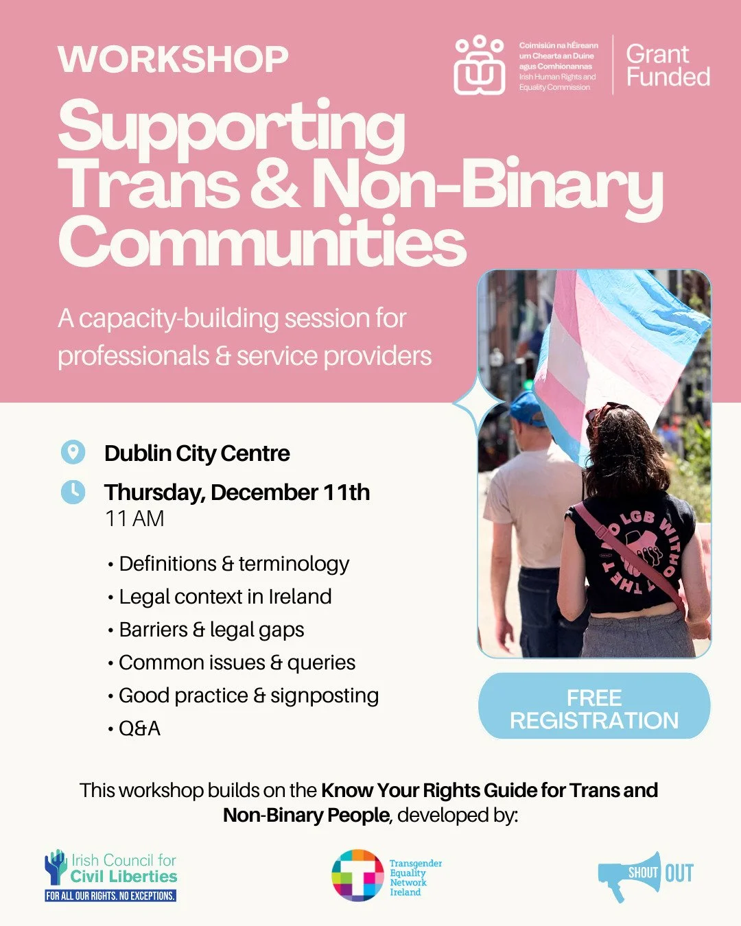 We&rsquo;re joining @icclrights and @tenipics to deliver a free capacity-building workshop for professionals and service providers working with trans and non-binary communities.

Join us on to deepen your understanding of legal rights, challenges, an