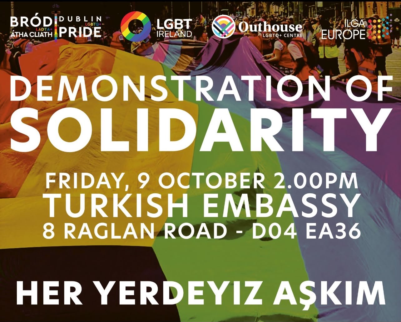 Join us this Friday at the Turkish Embassy to stand in solidarity with LGBTIQ+ people and human rights defenders detained in Turkey.

Since September 13th, authorities have raided LGBTIQ+ organisations and activists&rsquo; homes, detained more than 1