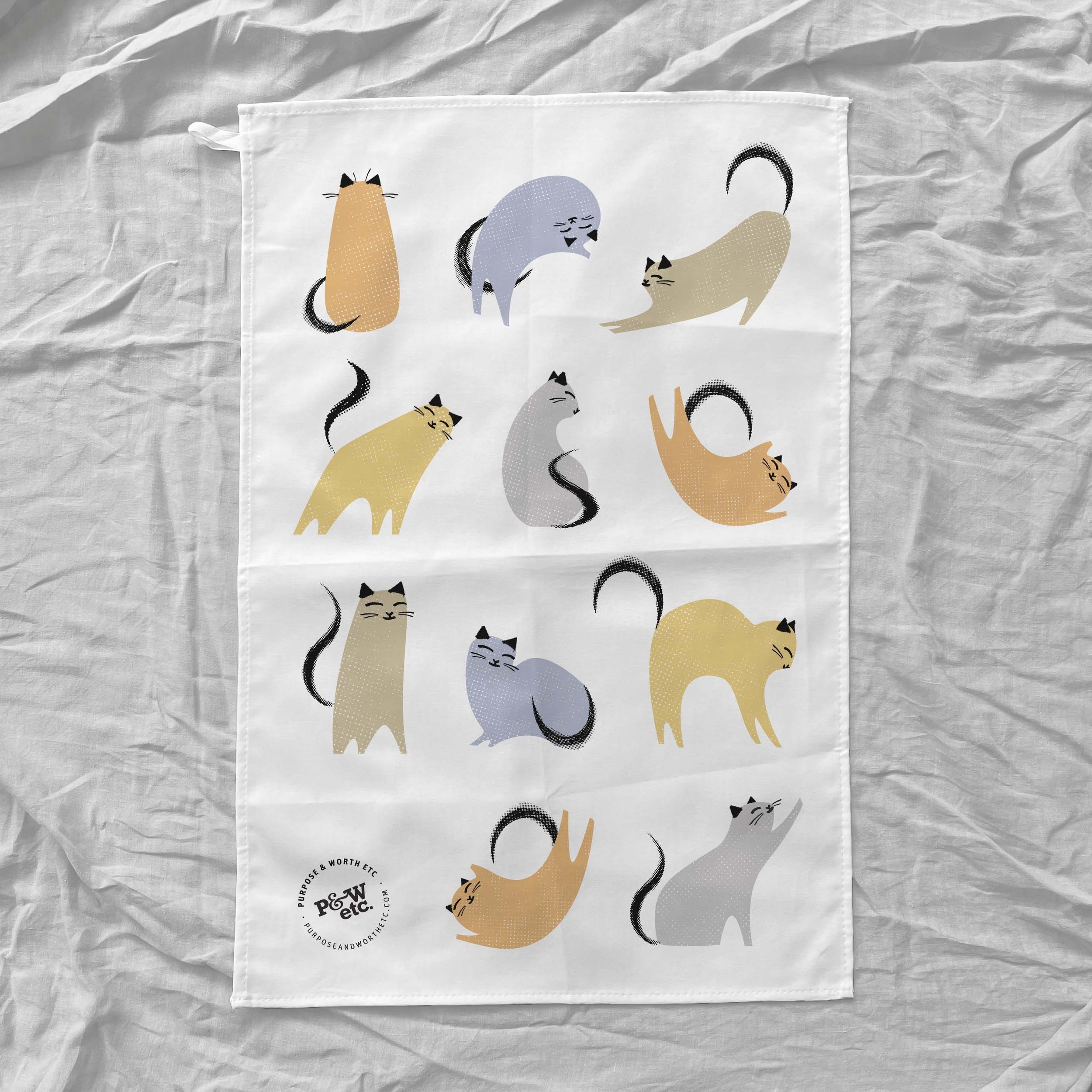 Multi-colour cats tea towel